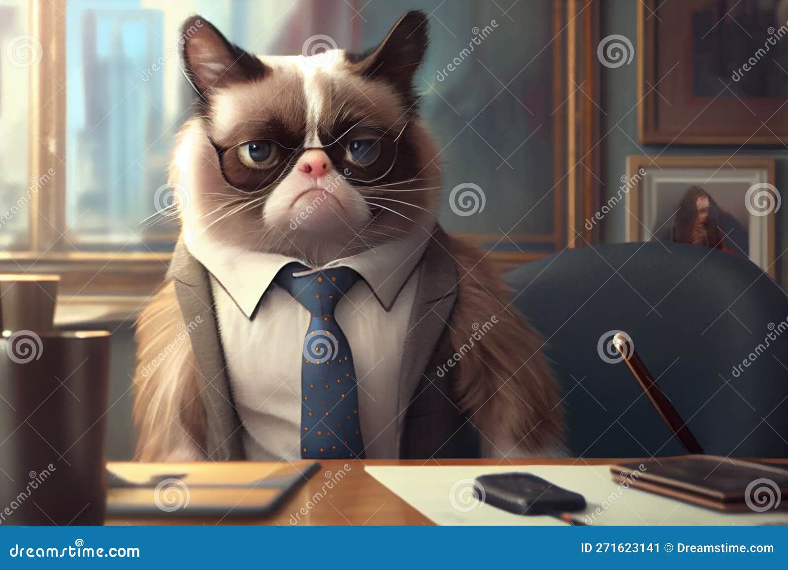 Illustration of Grumpy Cat at the Office. Animal Wearing Business Attire  Stock Illustration - Illustration of gentleman, created: 271623141
