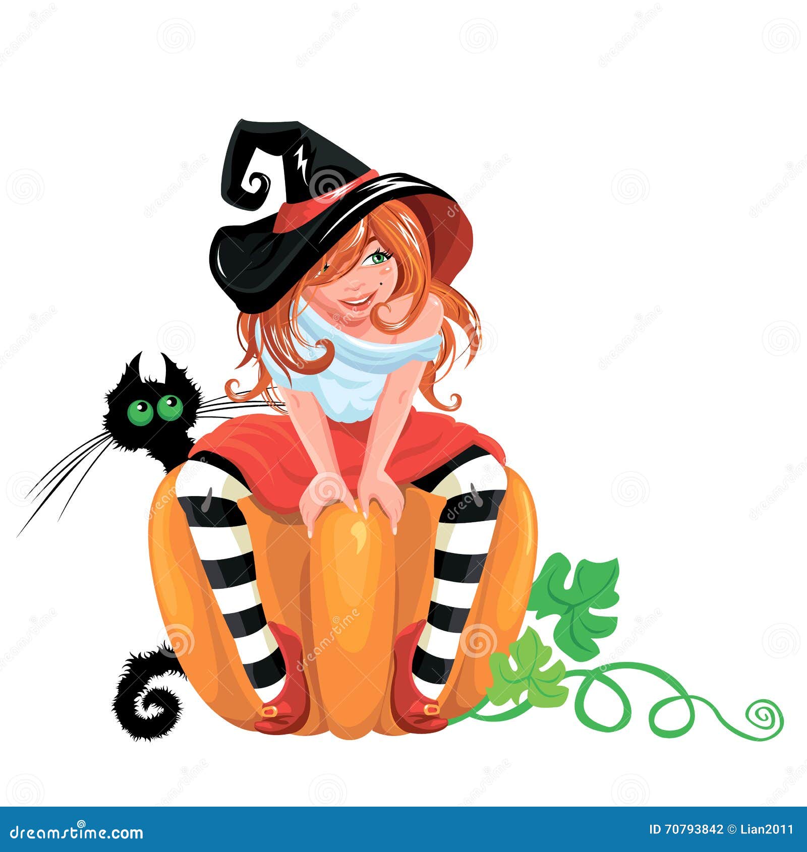 Illustration For Halloween With A Cute Witch Sitting On Big Pump Stock Vector Illustration Of