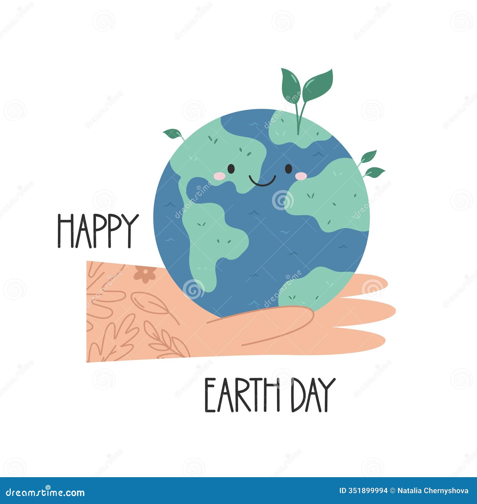  of hand holding cheerful earth planet and text happy earth day