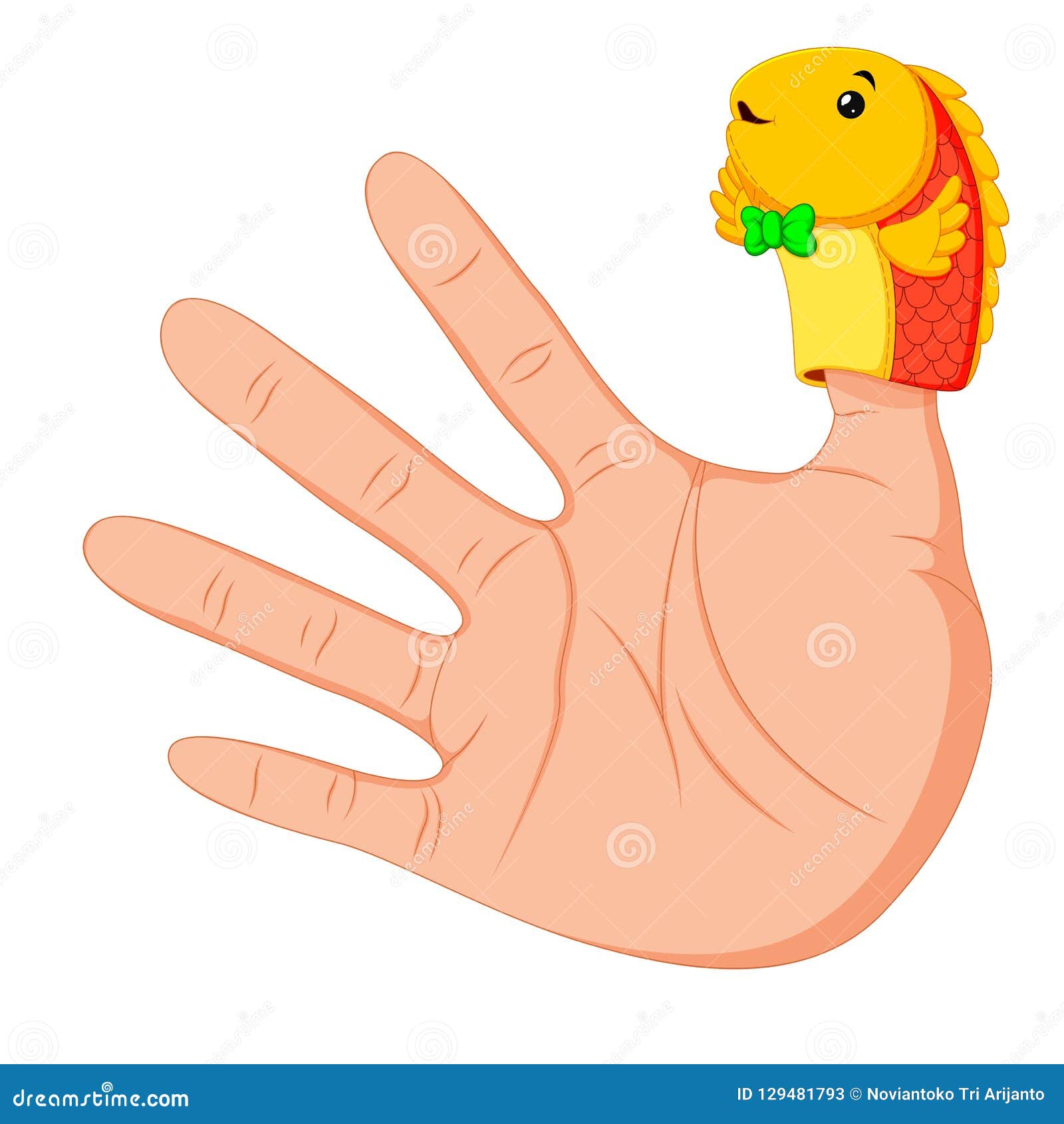 Hand Wearing a Cute Fish Finger Puppet on Thumb Stock Vector