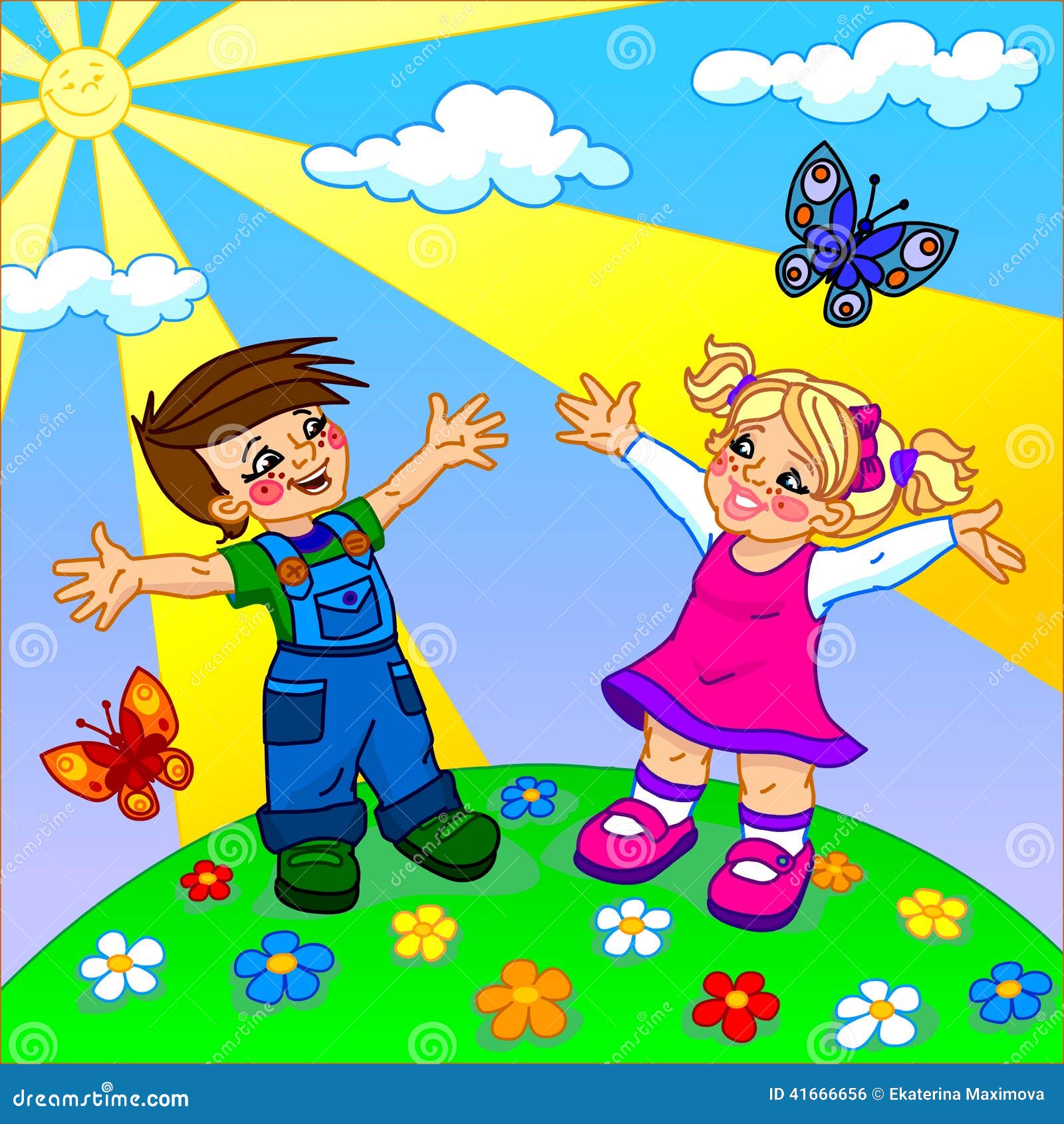 The Illustration of Happy Cartoon Kids Stock Illustration - Illustration of  girl, summer: 41666656