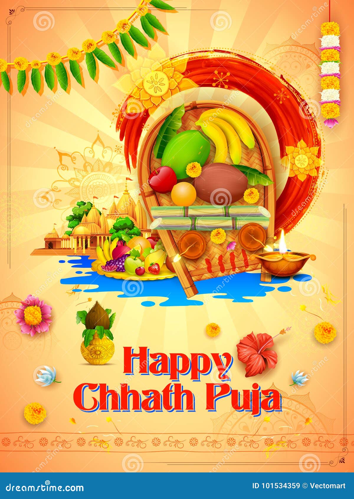 Chhath Puja Background sun rise and Clipart red and yellow colour free images
