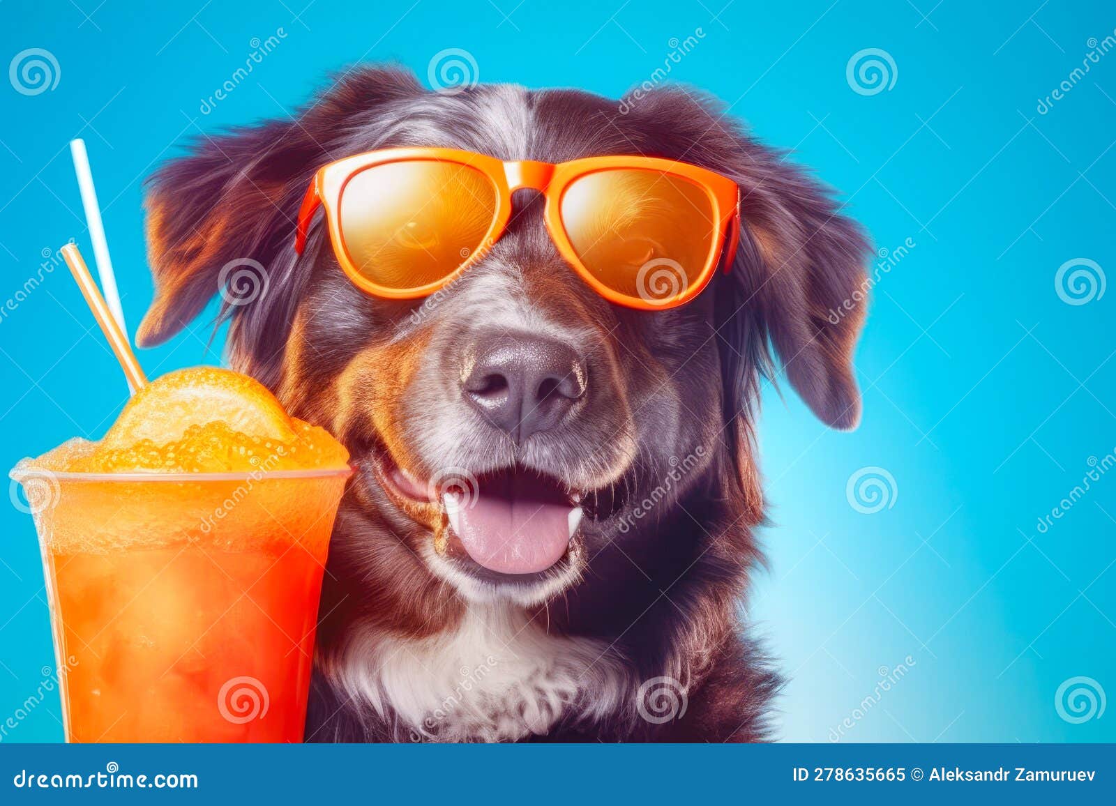 Illustration of Happy Dog Wearing Sunglasses with Cocktail. Funny ...
