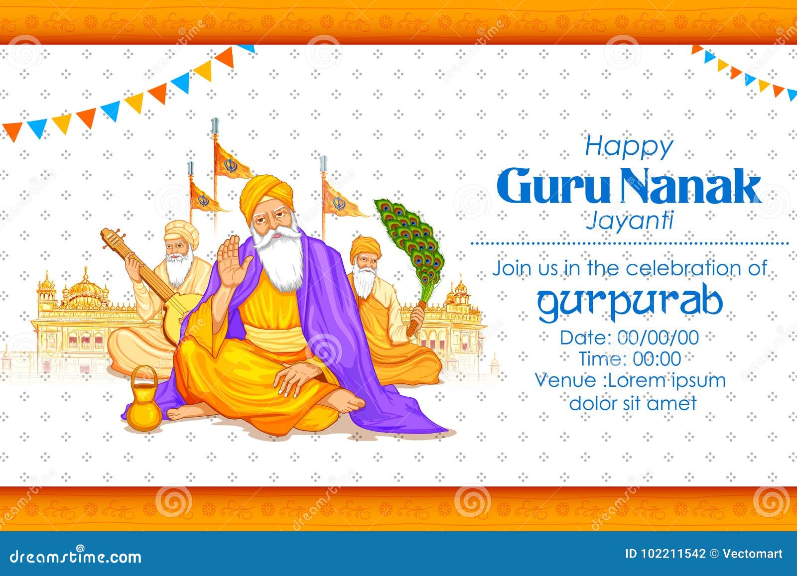 happy gurpurab, guru nanak jayanti festival of sikh celebration background
