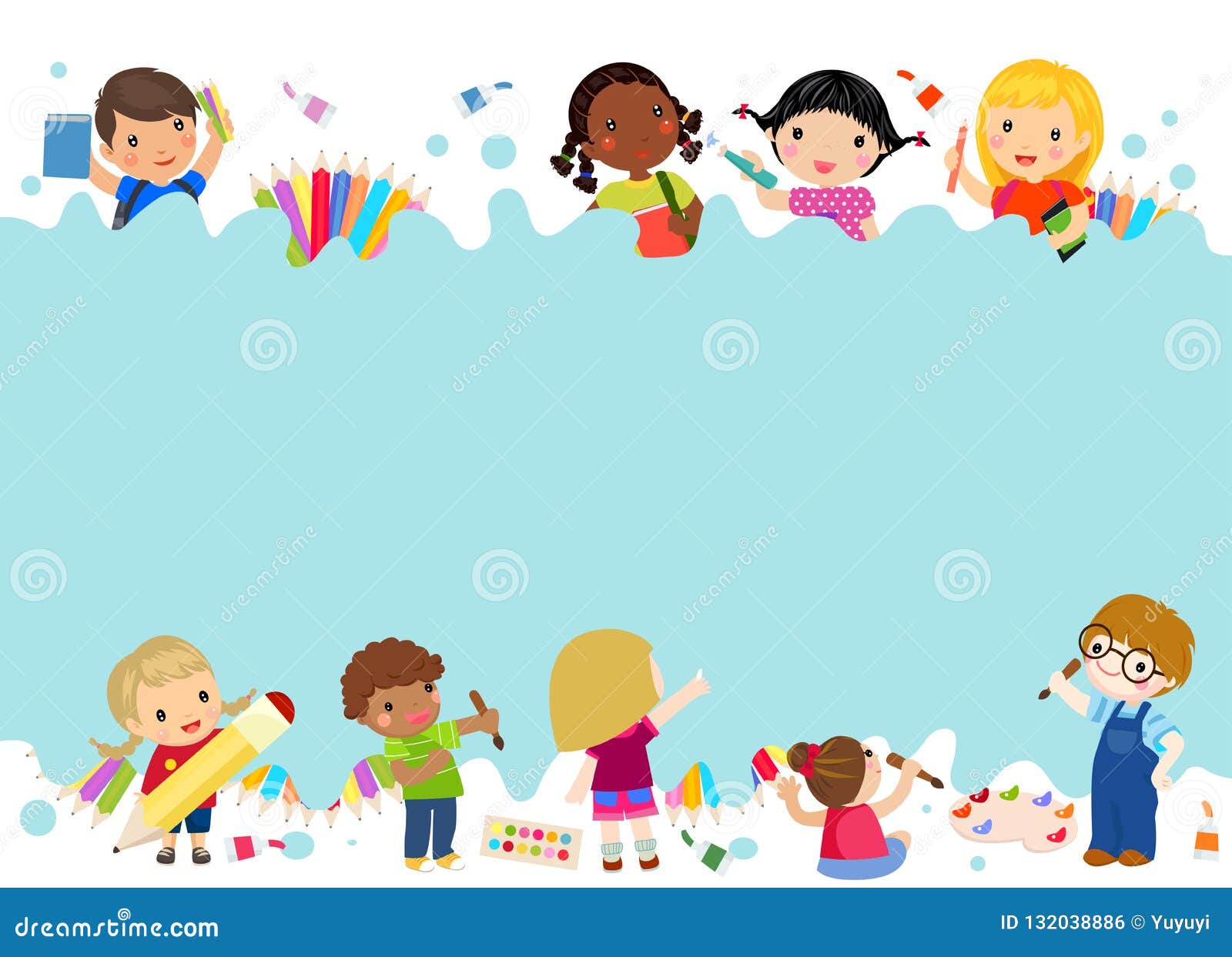 Happy kids painting stock vector. Illustration of indoors - 132038886