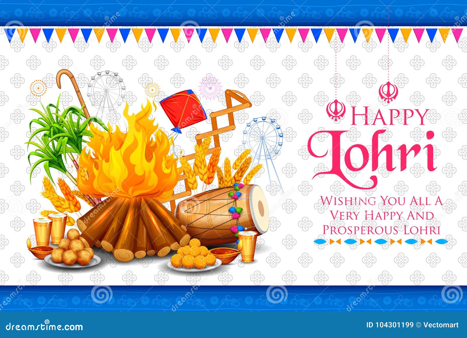 Happy Lohri Holiday Background for Punjabi Festival Stock Vector -  Illustration of indian, agricultural: 104301199