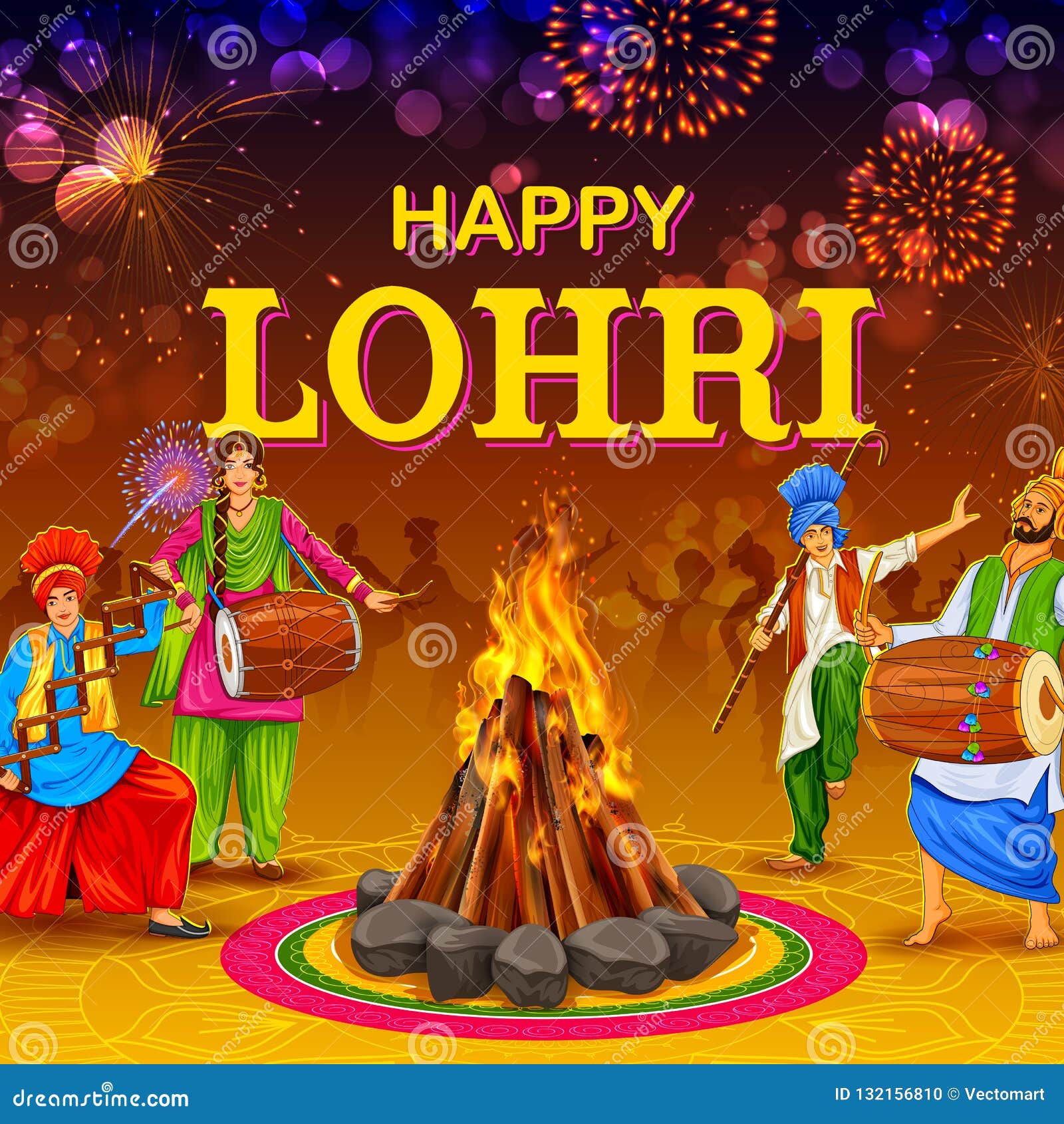 Happy Lohri Holiday Background for Punjabi Festival Stock Vector -  Illustration of decoration, bhangra: 132156810