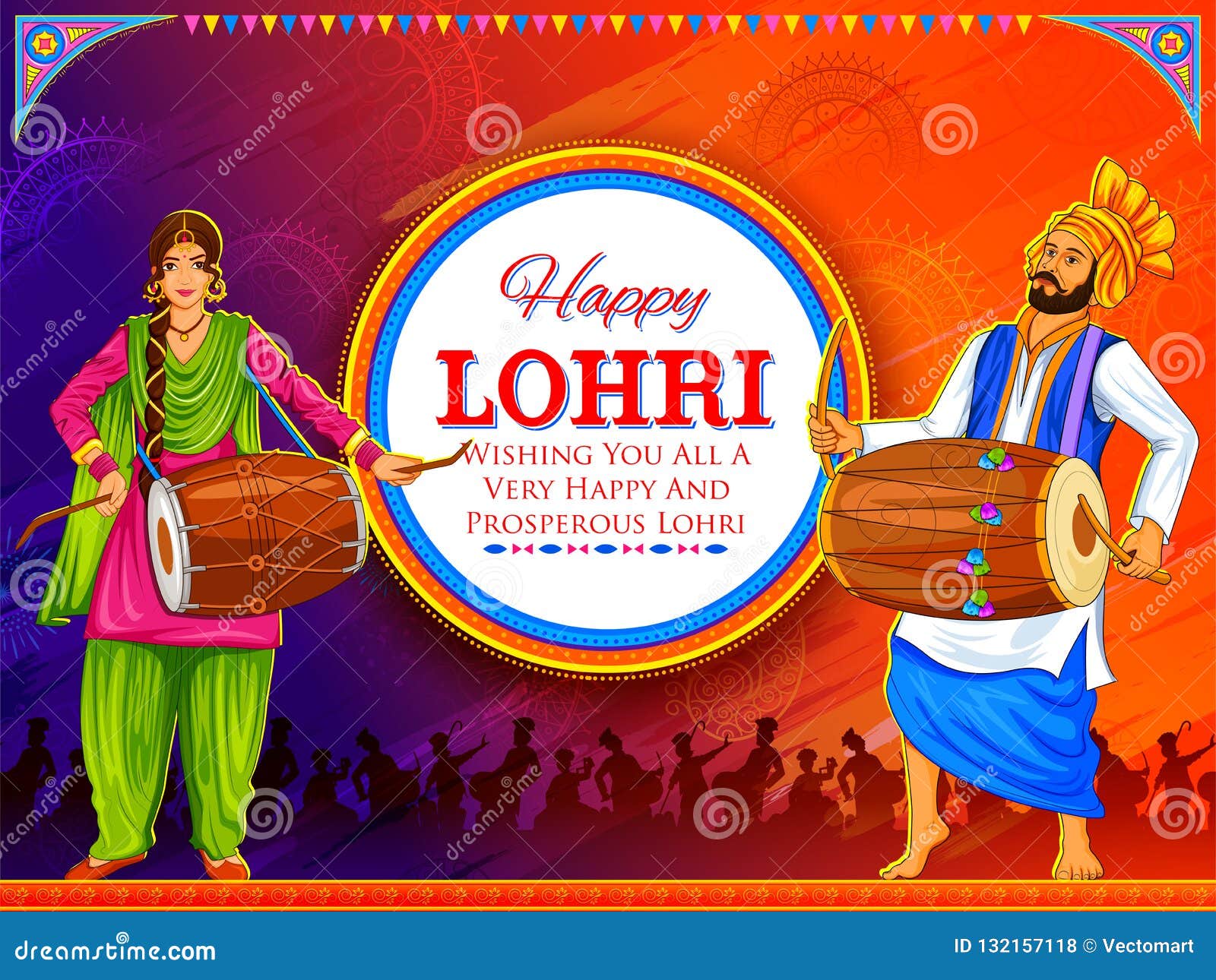 Happy Lohri Holiday Background for Punjabi Festival Stock Vector ...