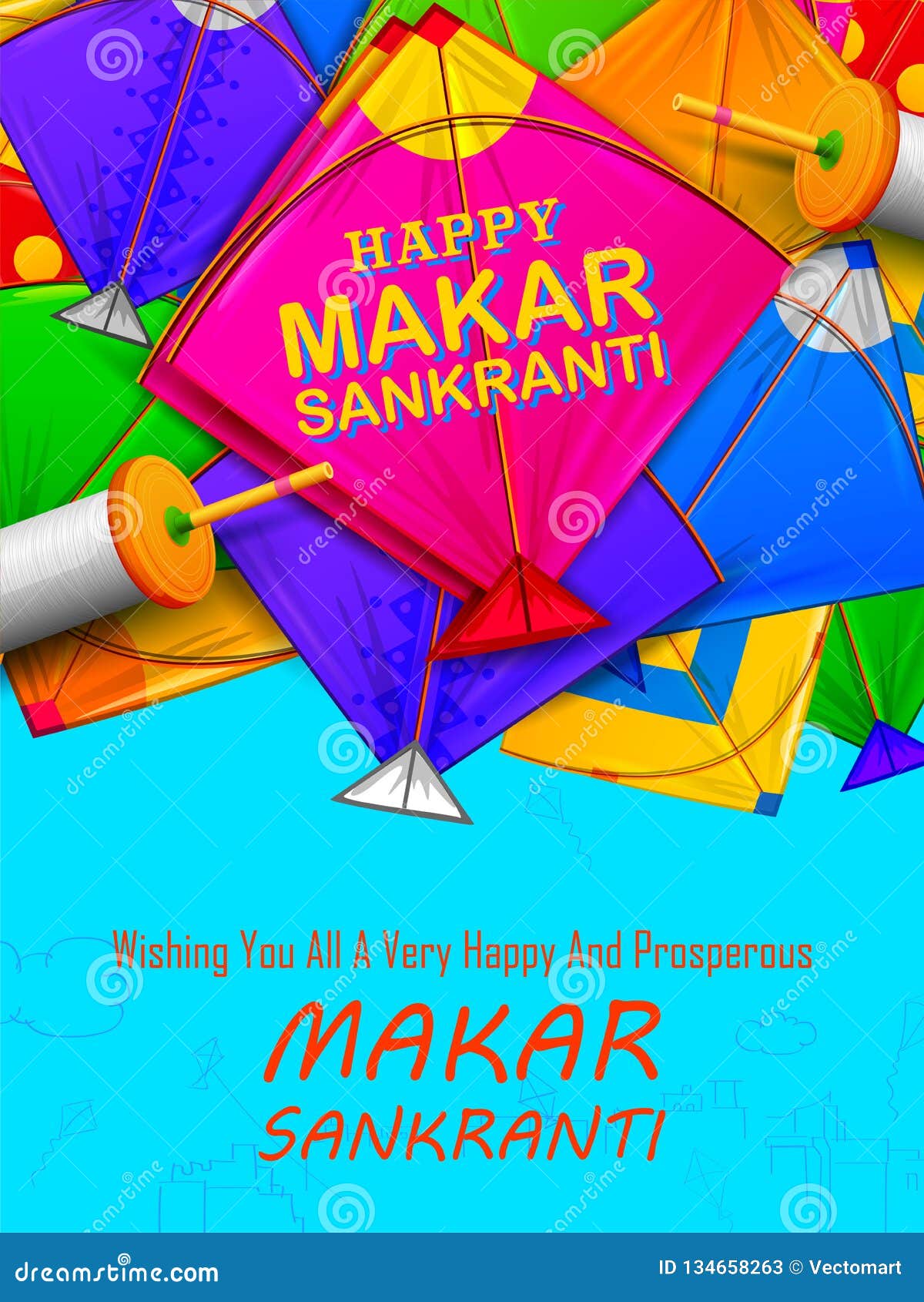 Happy Makar Sankranti Wallpaper with Colorful Kite String for Festival of  India Stock Vector - Illustration of lohri, design: 134658263