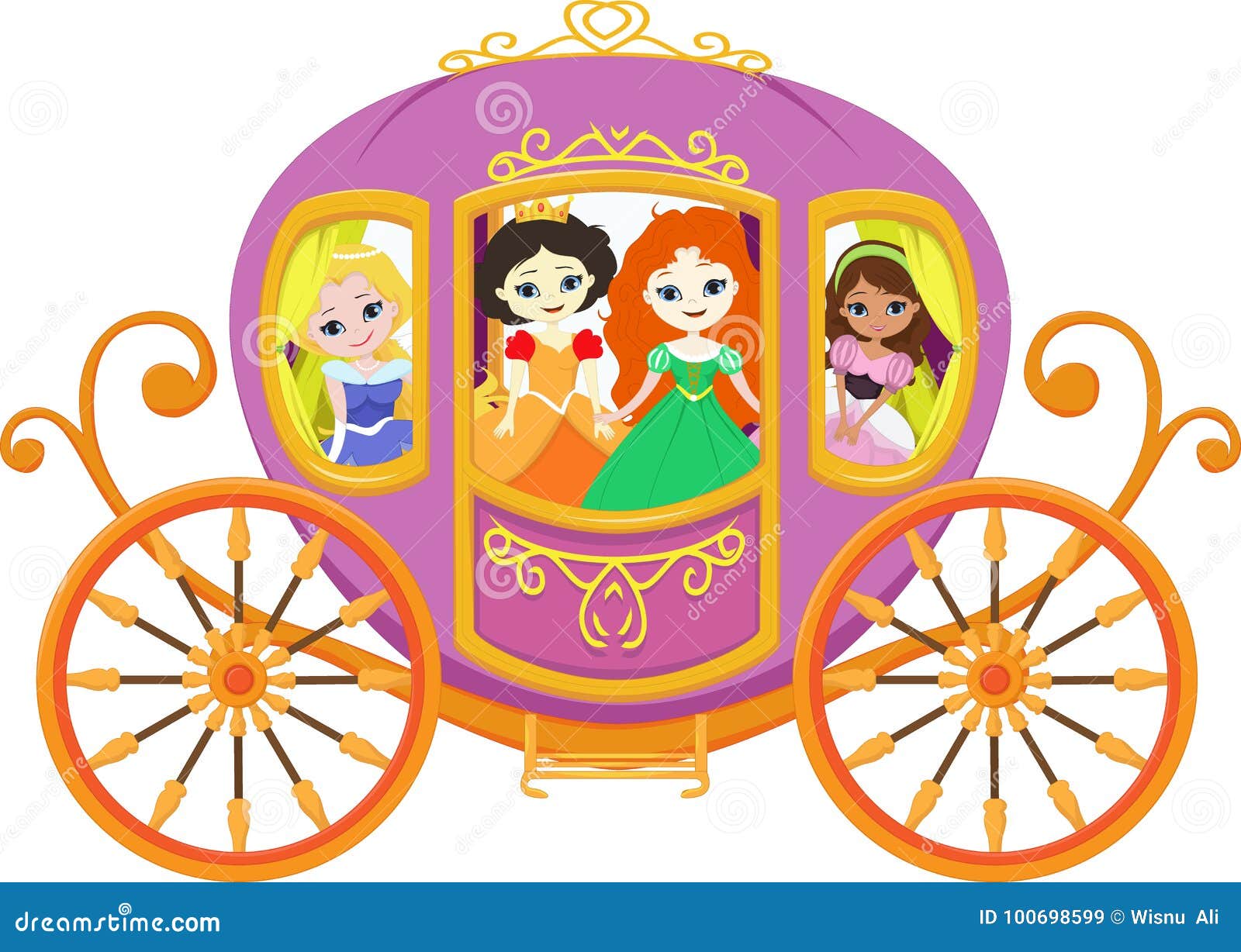 Illustration of Happy Princess with Royal Carriage Stock Vector ...