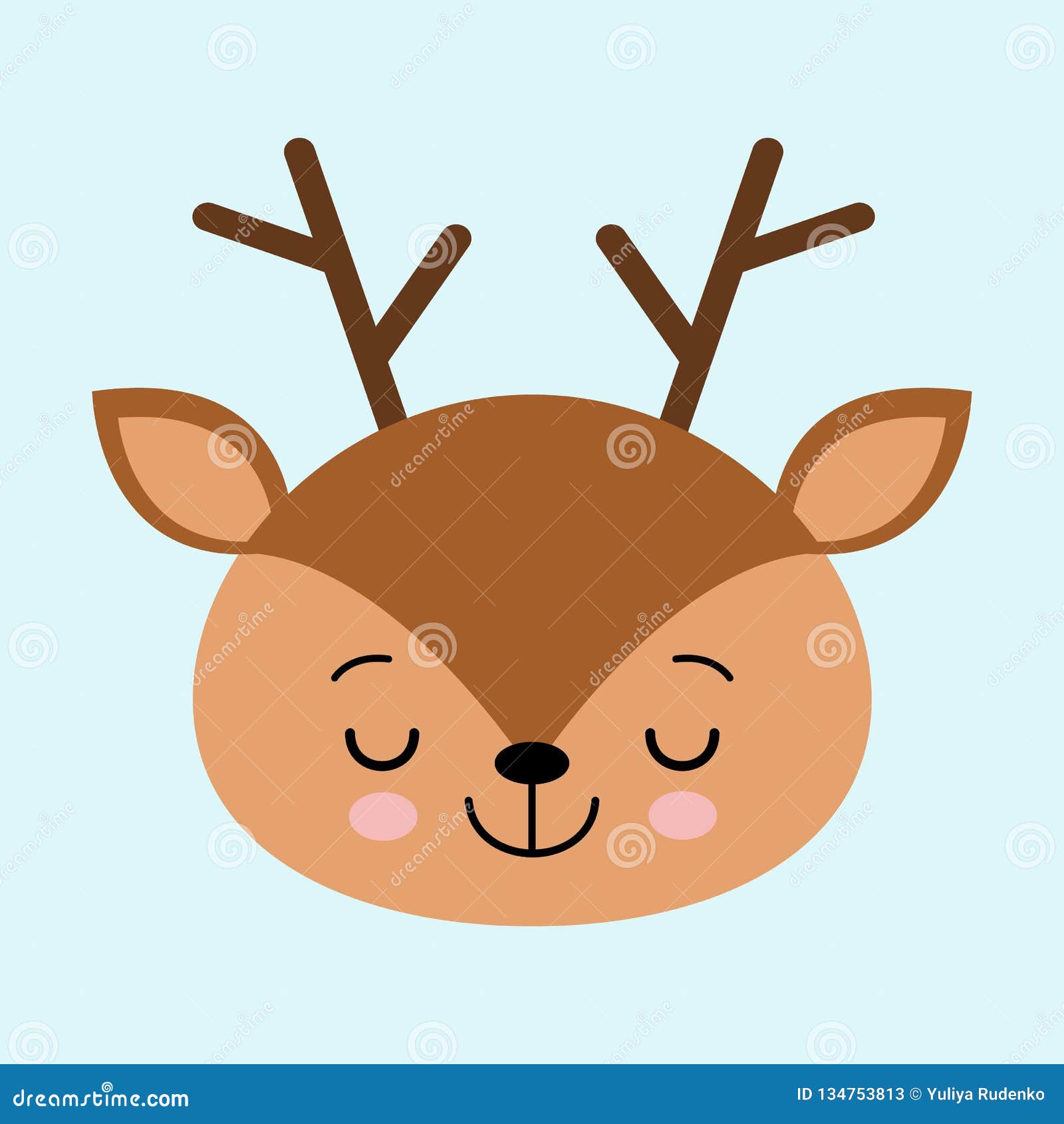 Illustration of a Head of a Cute Sleeping Deer on a White Background ...