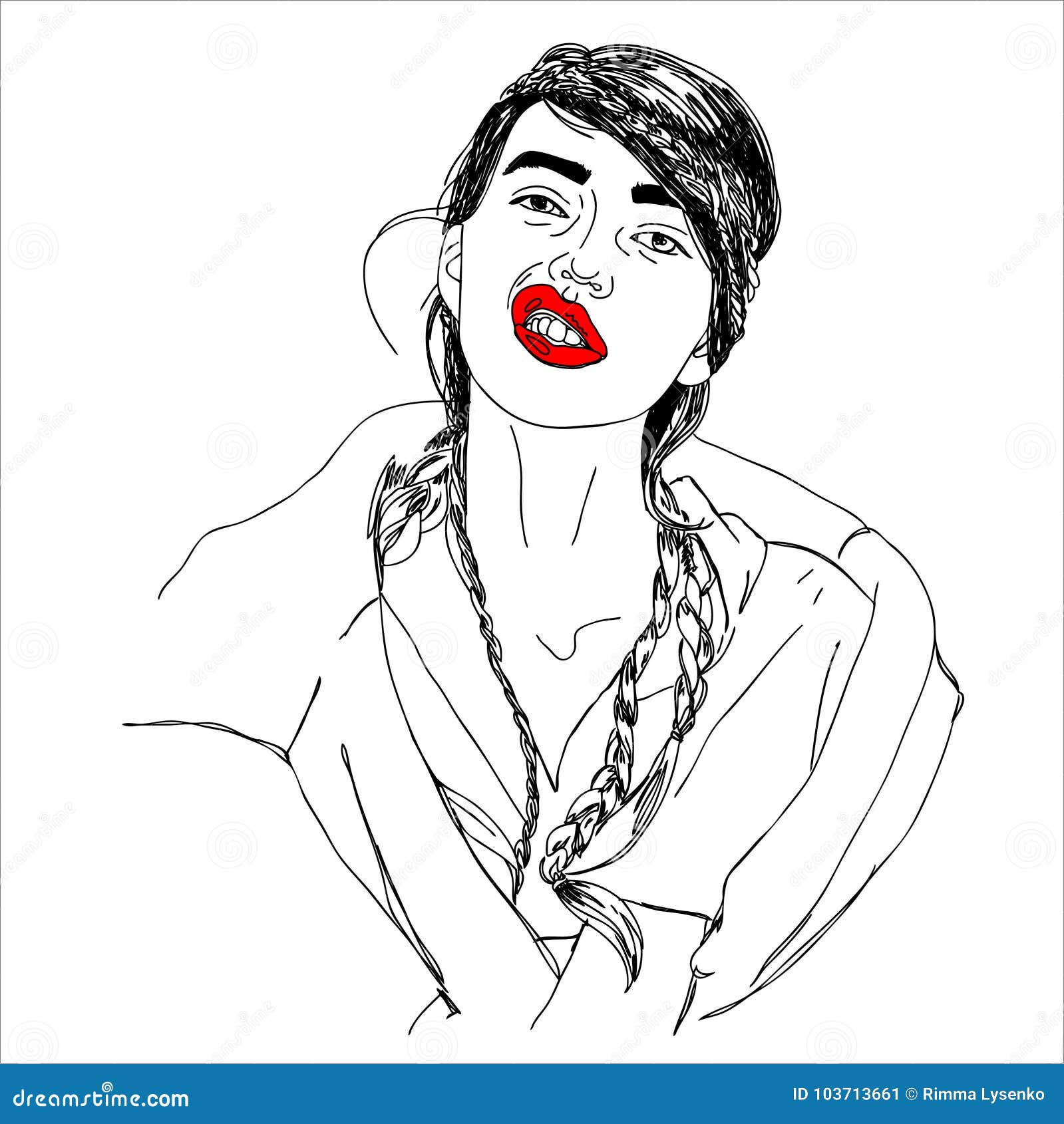 Illustration, Head of Young Woman with Cheerful Grimace Stock Vector ...