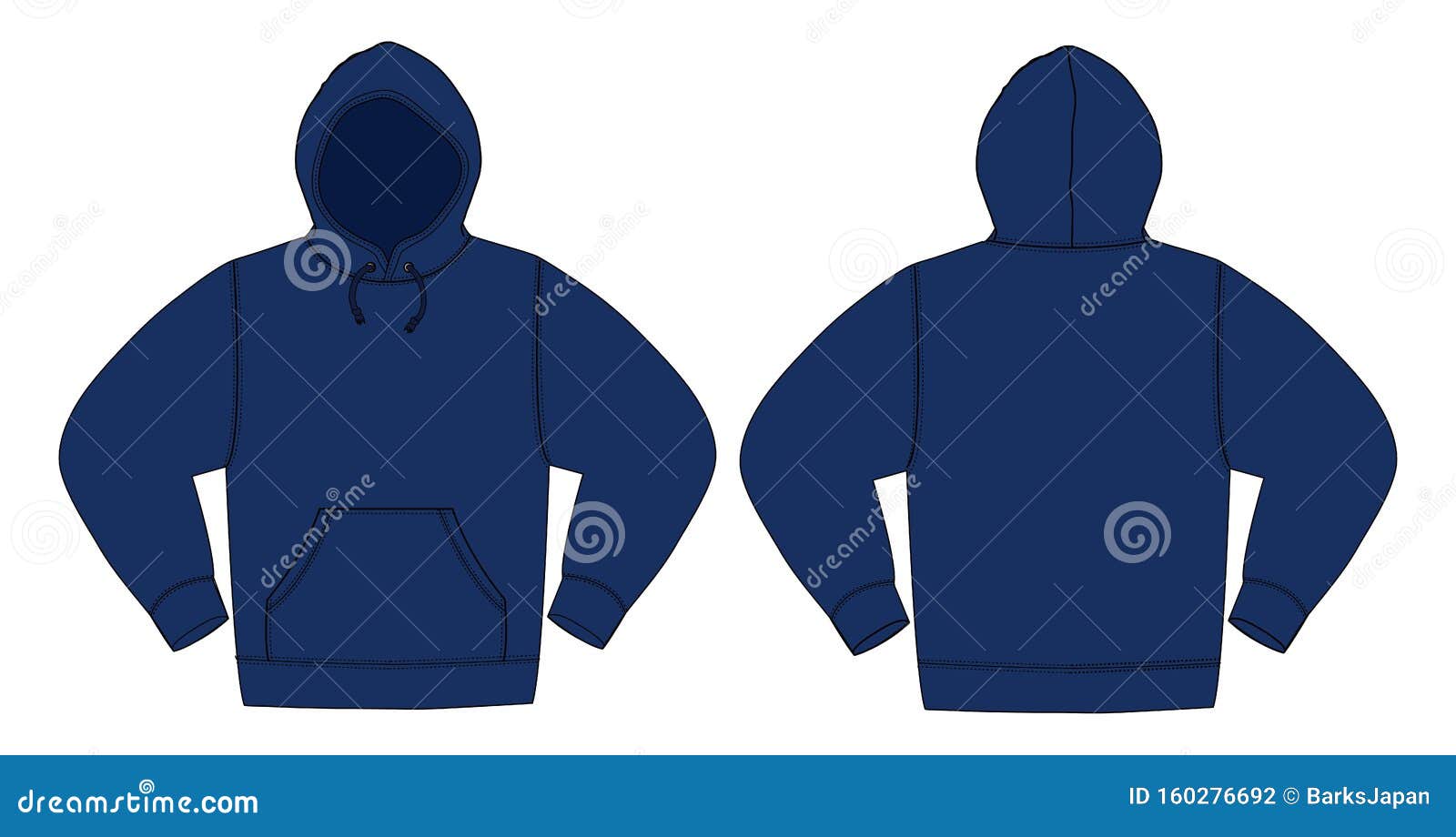 Illustration of Hoodie Hooded Sweatshirt / Navy Blue Color Stock Vector