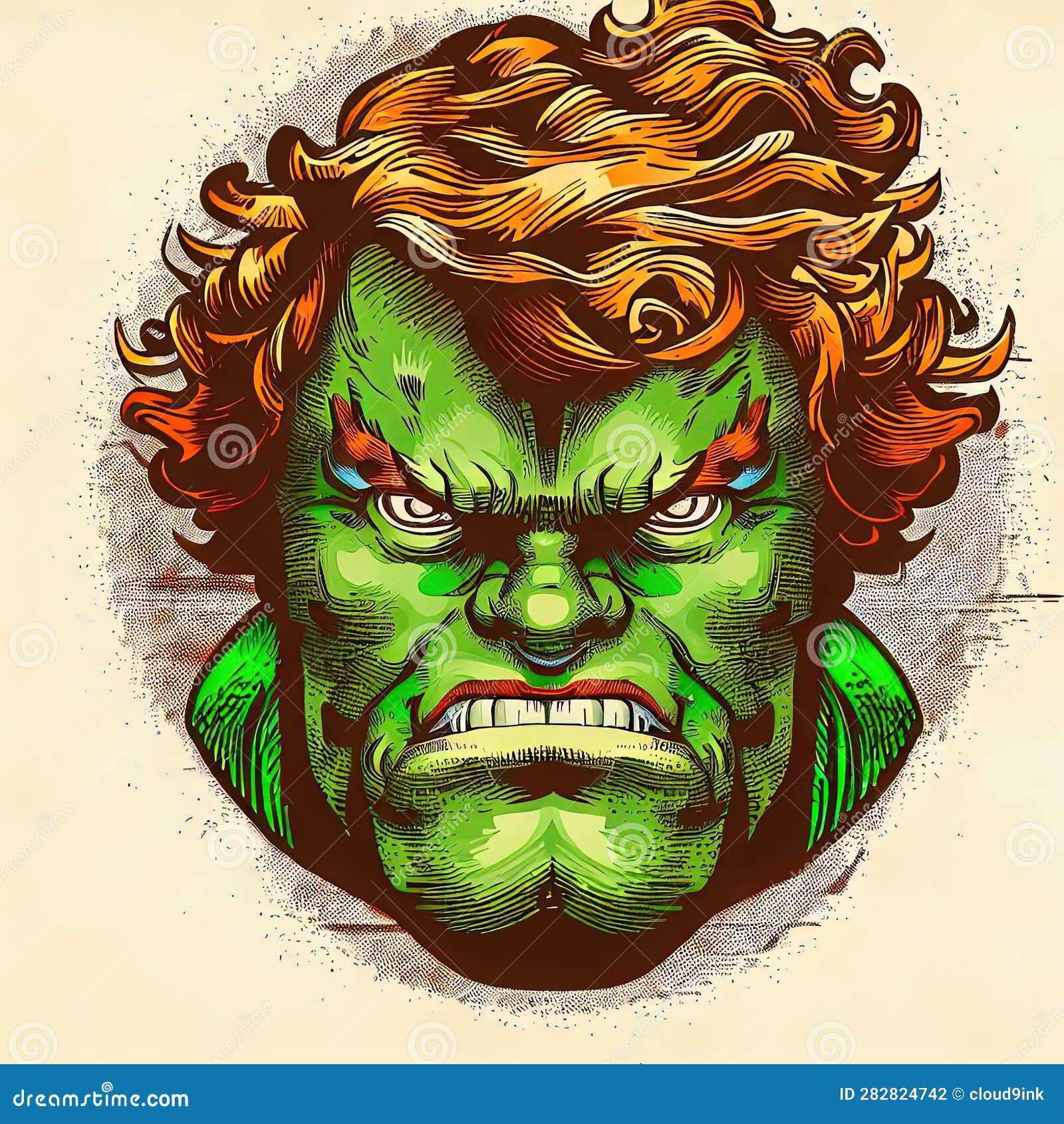 An Illustration of a Hulk Face with Super Fine Detail of Vintage Artwork.  Stock Illustration - Illustration of professional, drawing: 282824743