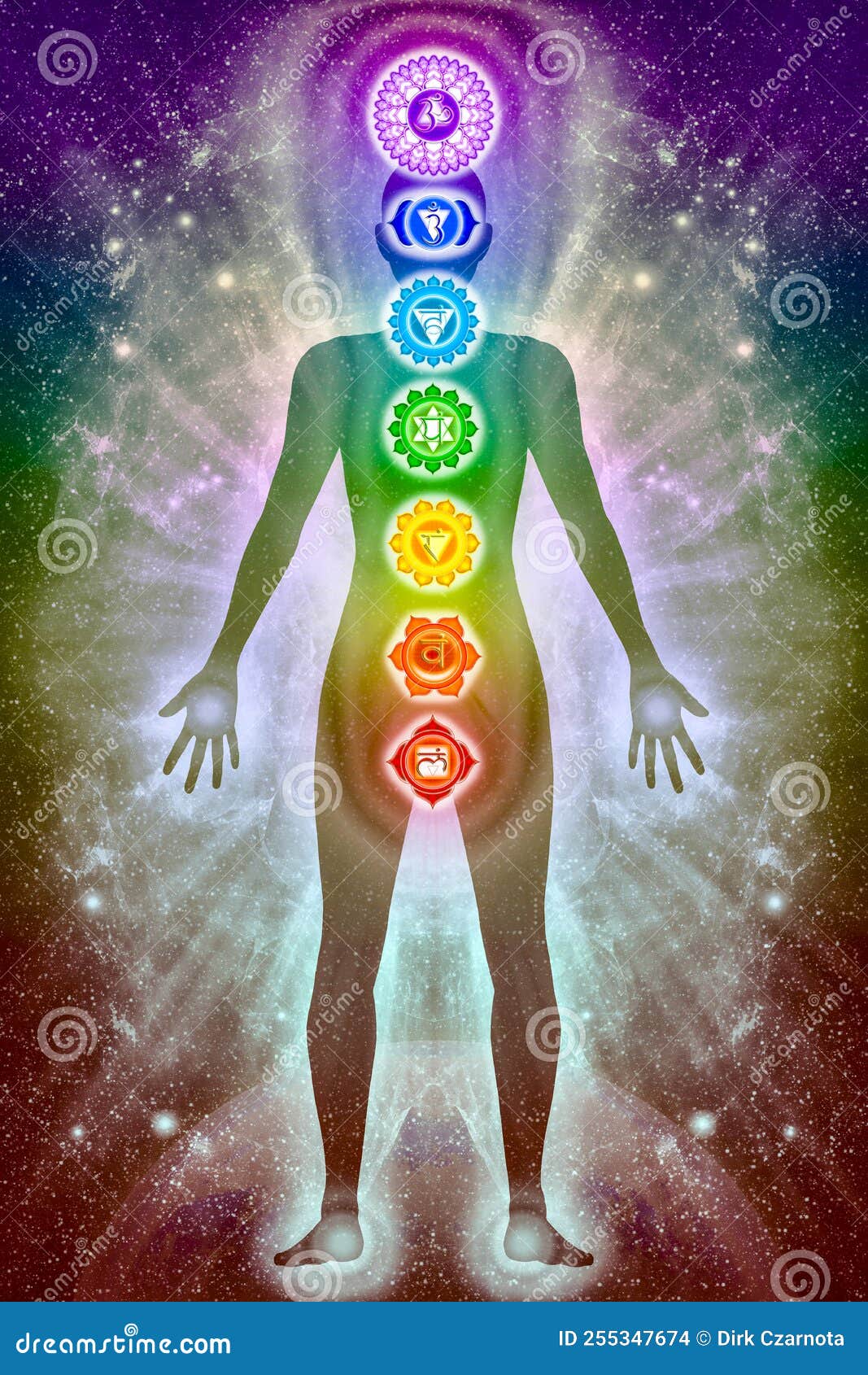 Human Body Aura with the Seven Chakras Stock Photo - Image of colorful ...