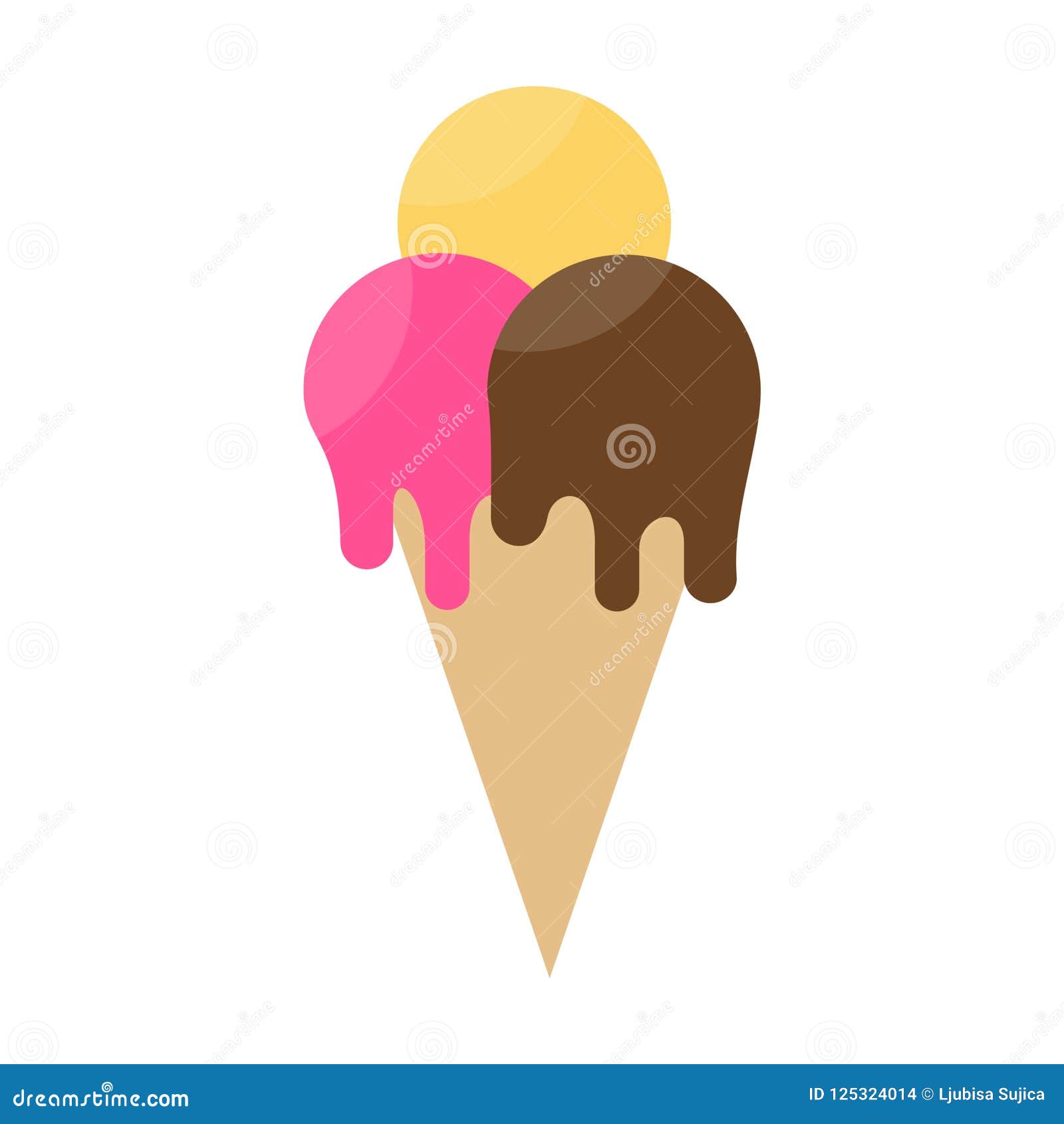 Premium Vector  Cute ice cream scoop cartoon icon vector strawberry  vanilla and chocolate scoops in waffle cone desserts sweet foods flat  design icon concept vector flat outline icon