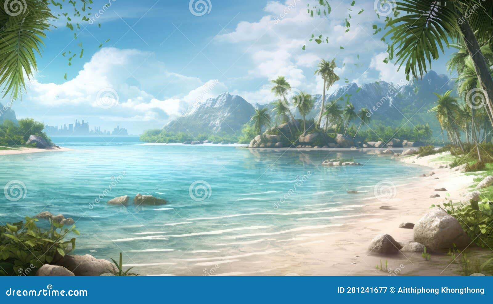 Illustration Image, Beach Scene with Crystal-clear Turquoise Waters