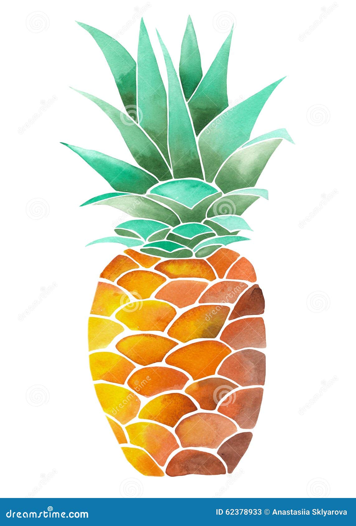 Illustration (image) with Yellow Watercolor Pineapple Stock