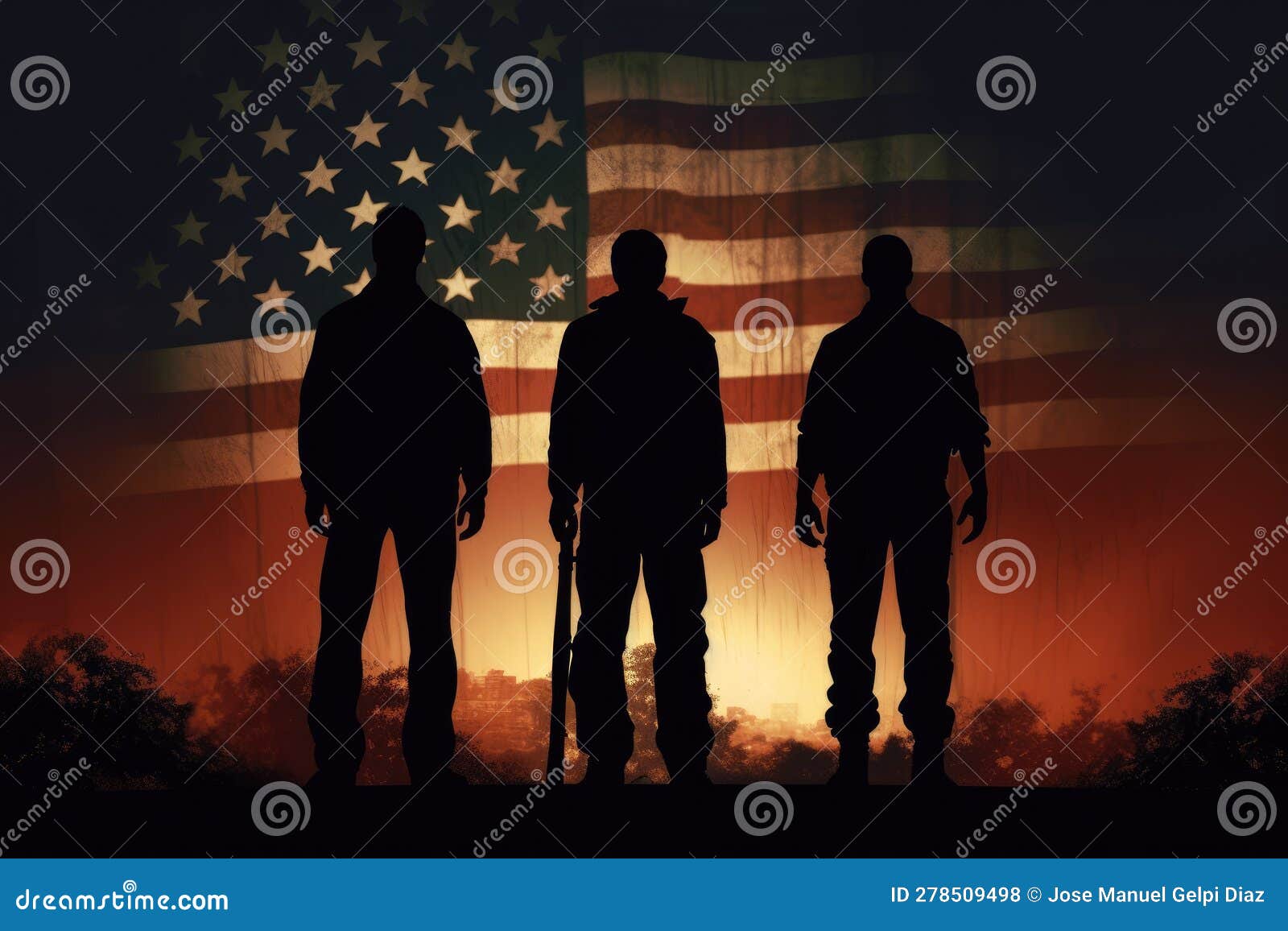  for independence day of the united states, july 4th - soldiers with american flag under a beautiful sun. generative