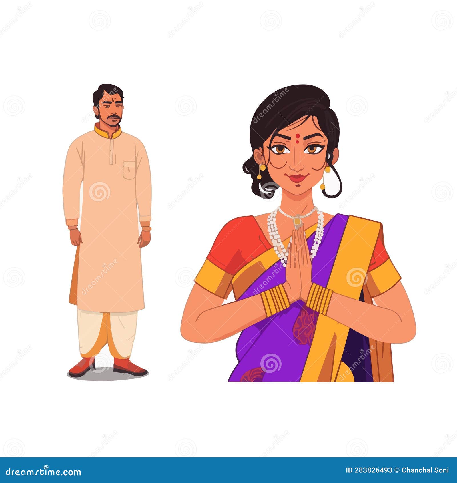 Illustration of Indian Couple in Indian Traditional Dress Stock ...