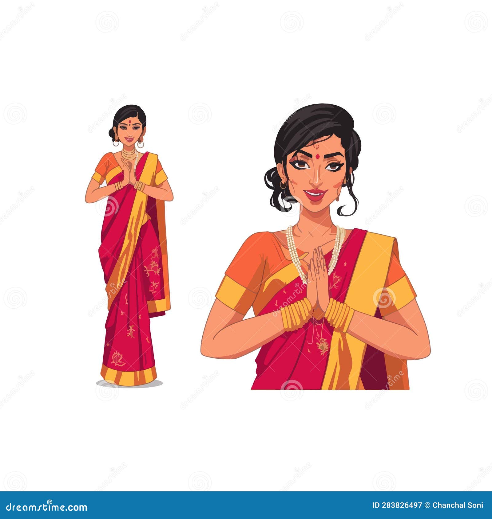 Illustration of Indian Women with Traditional Outfit Stock Illustration ...