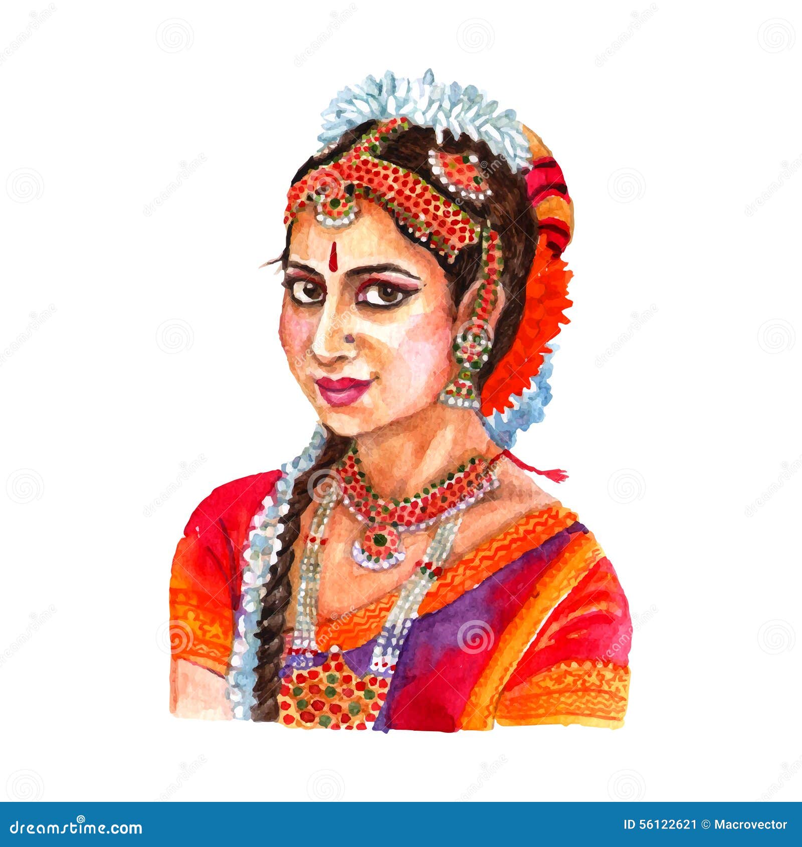 Illustration Indienne Daquarelle De Portrait De Femme Illustration De