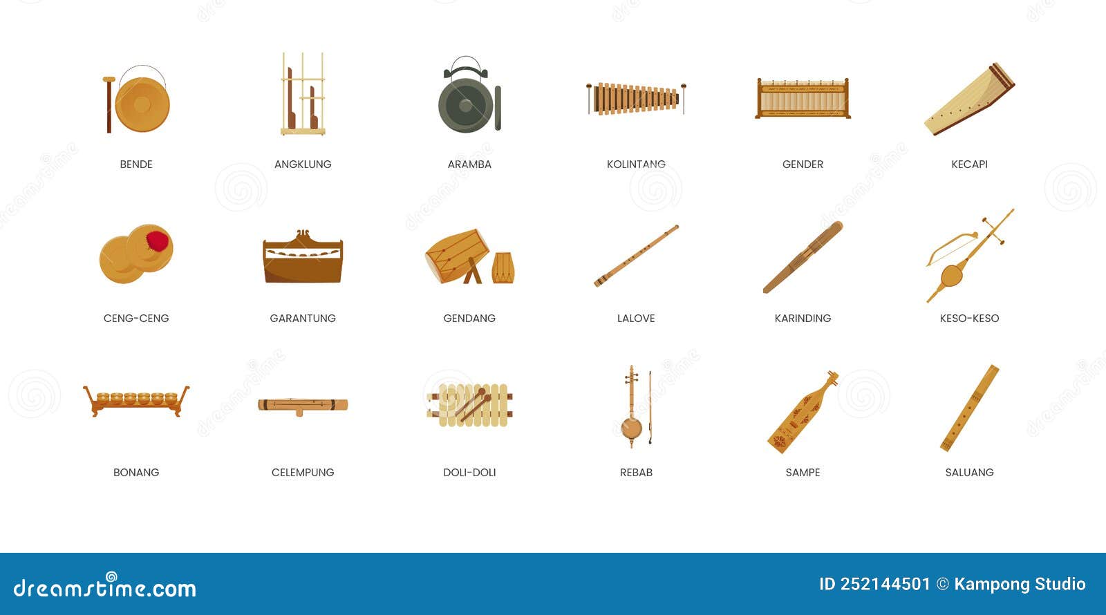  of indonesian traditional musical instrument set, tradisional music