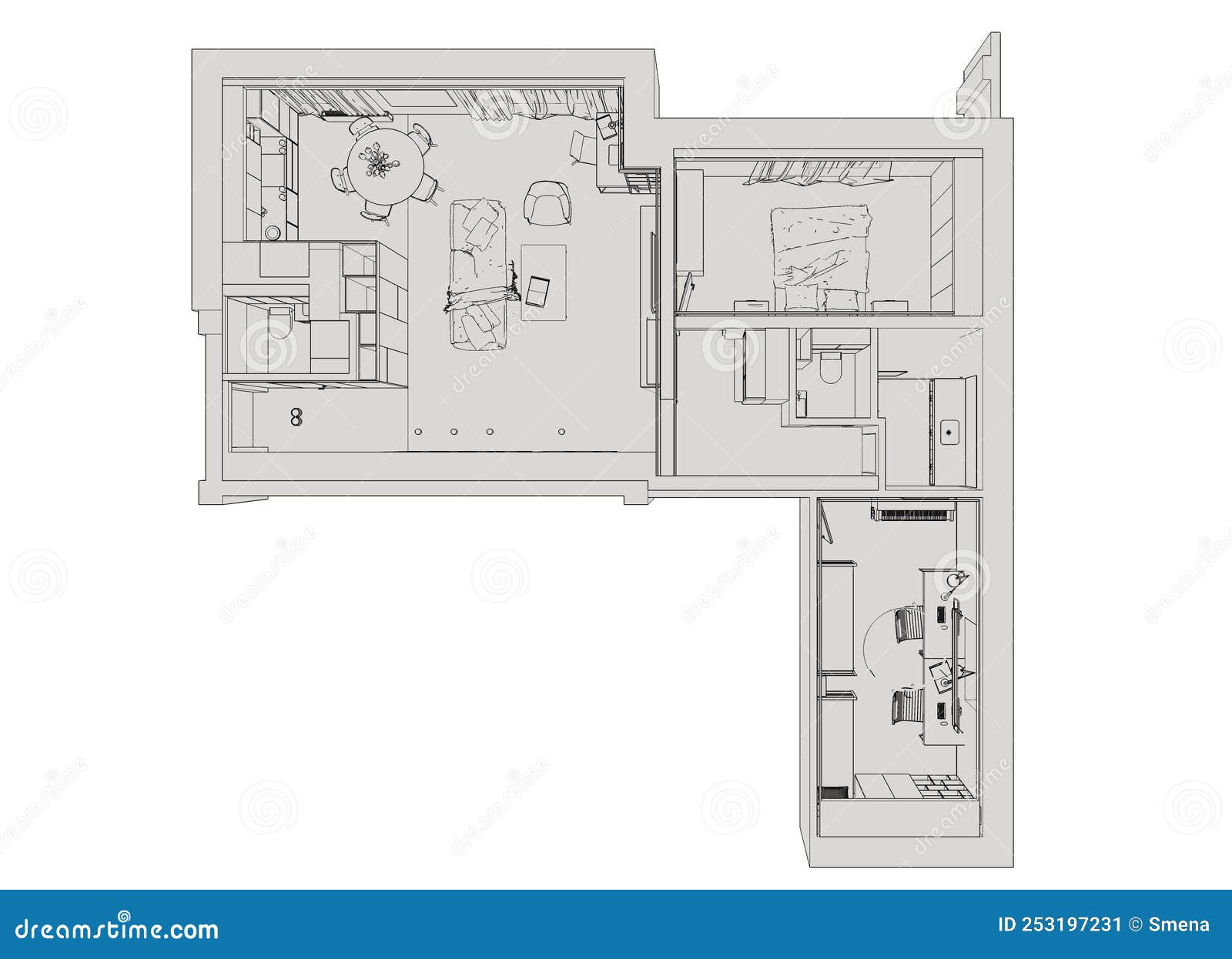 Modern Interior Design. Sketch of the Apartment. Stock Illustration