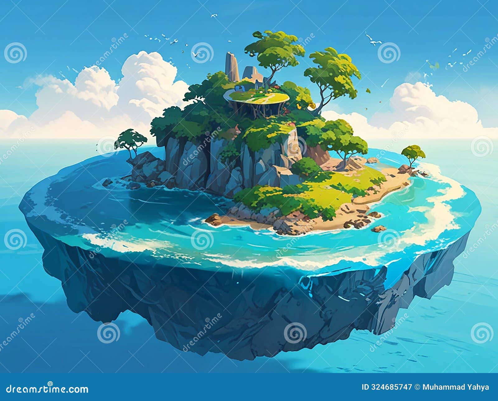  of an island in the middle of the sea that appears to be floating