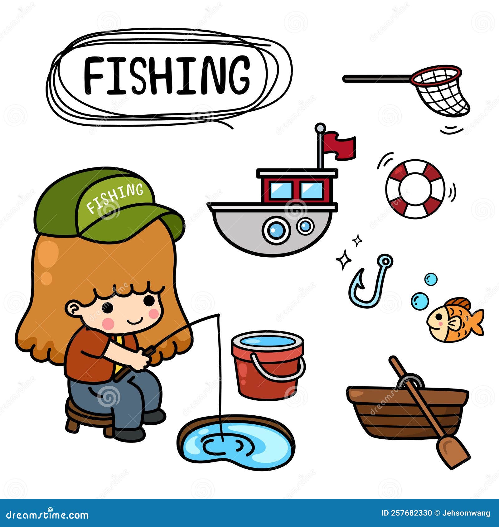 Cartoon Fishing Girl Stock Illustrations – 1,401 Cartoon Fishing