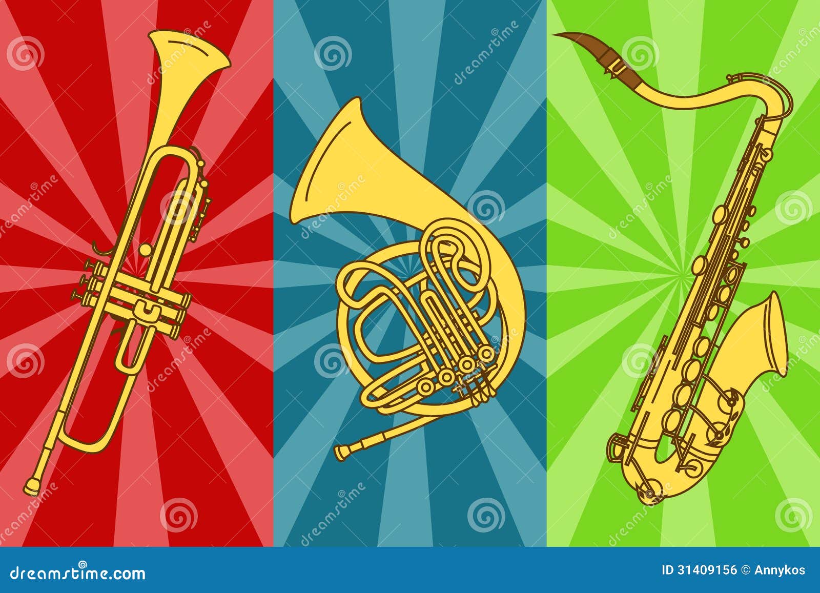 Illustration With Isolated Trumpets And Saxophone Stock Vector Illustration of orchestra, folk