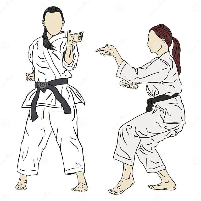 Karate firl showing pose stock vector. Illustration of kata - 253239162