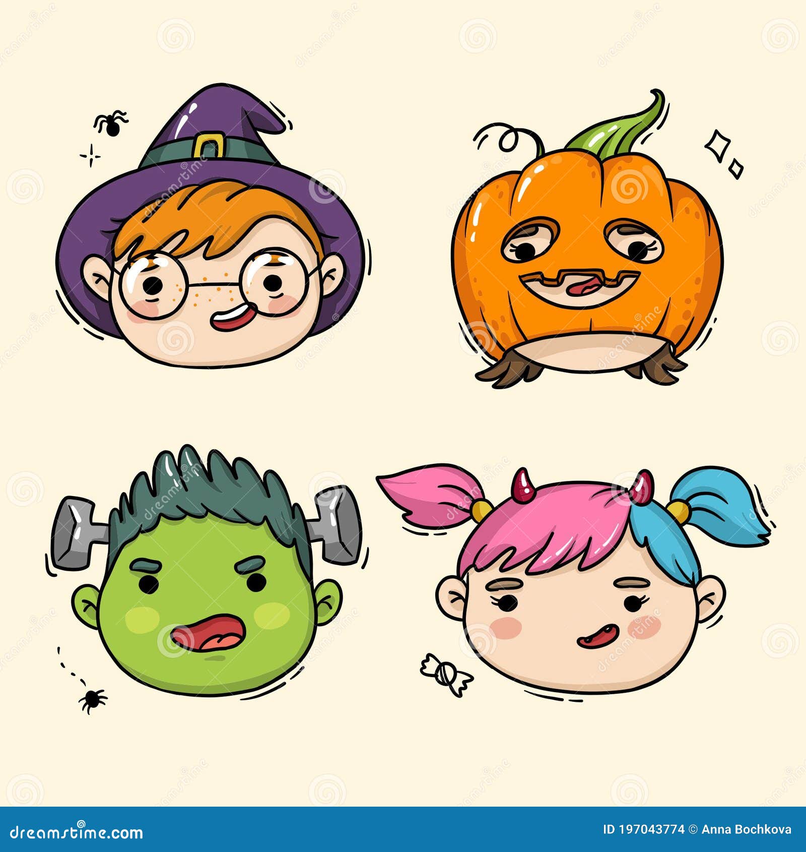 Illustration of Kid Faces for Halloween Stock Vector - Illustration of ...