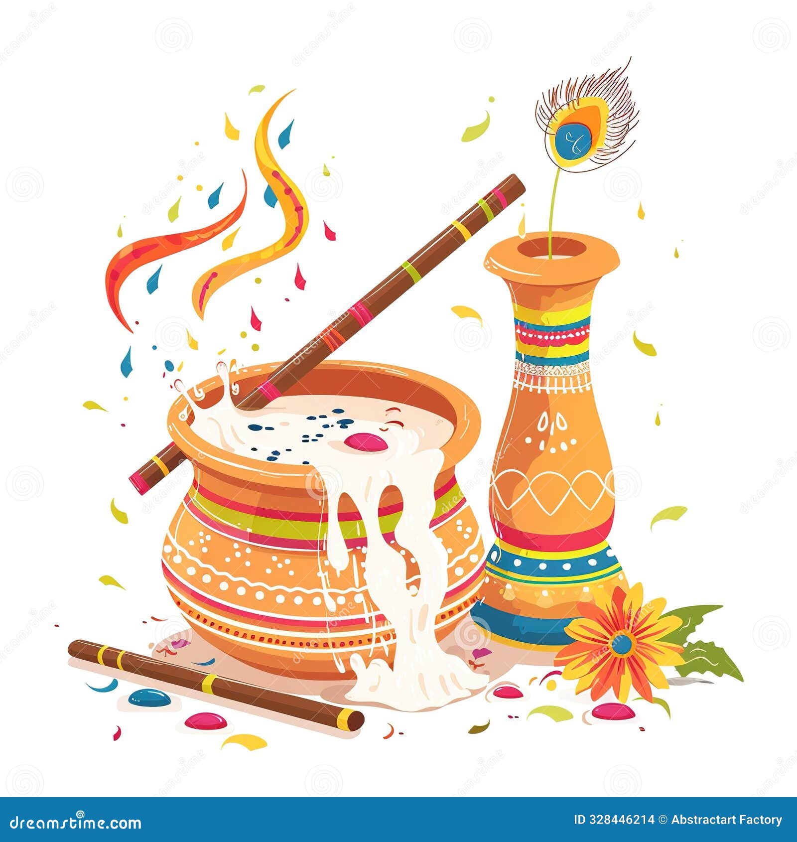  of a krishna 's makkhan matki on the solid background. generative ai