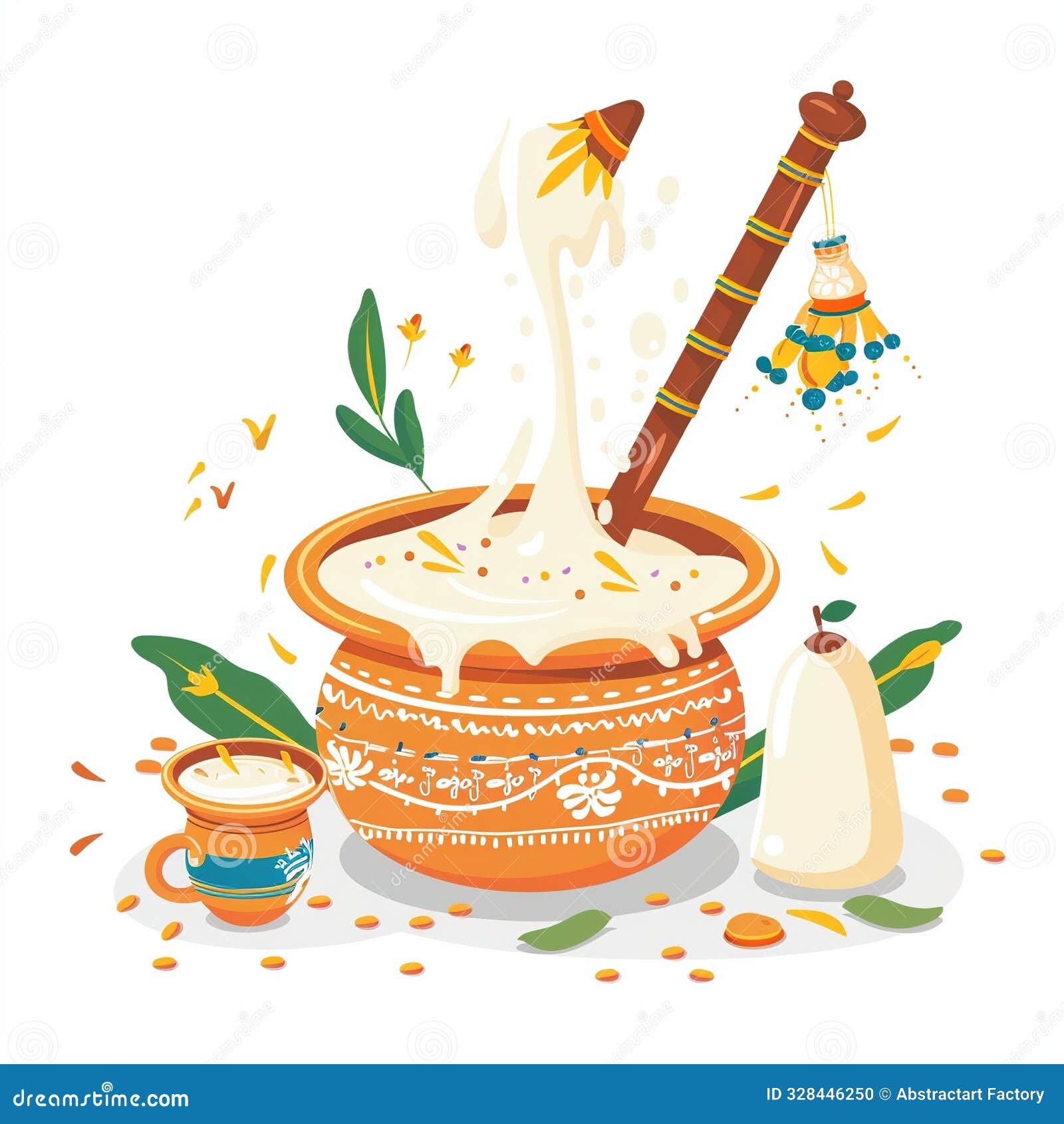  of a krishna 's makkhan matki on the solid background. generative ai