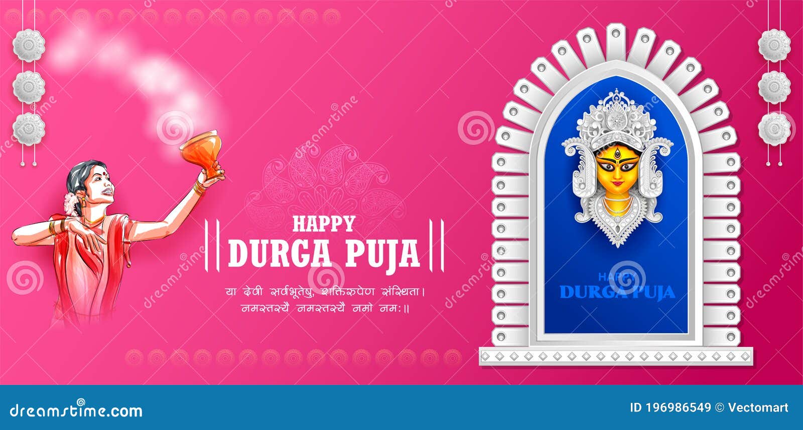 Goddess Durga Face in Happy Durga Puja Subh Navratri Indian Religious  Header Banner Background Stock Vector - Illustration of hindu, painting:  196986549