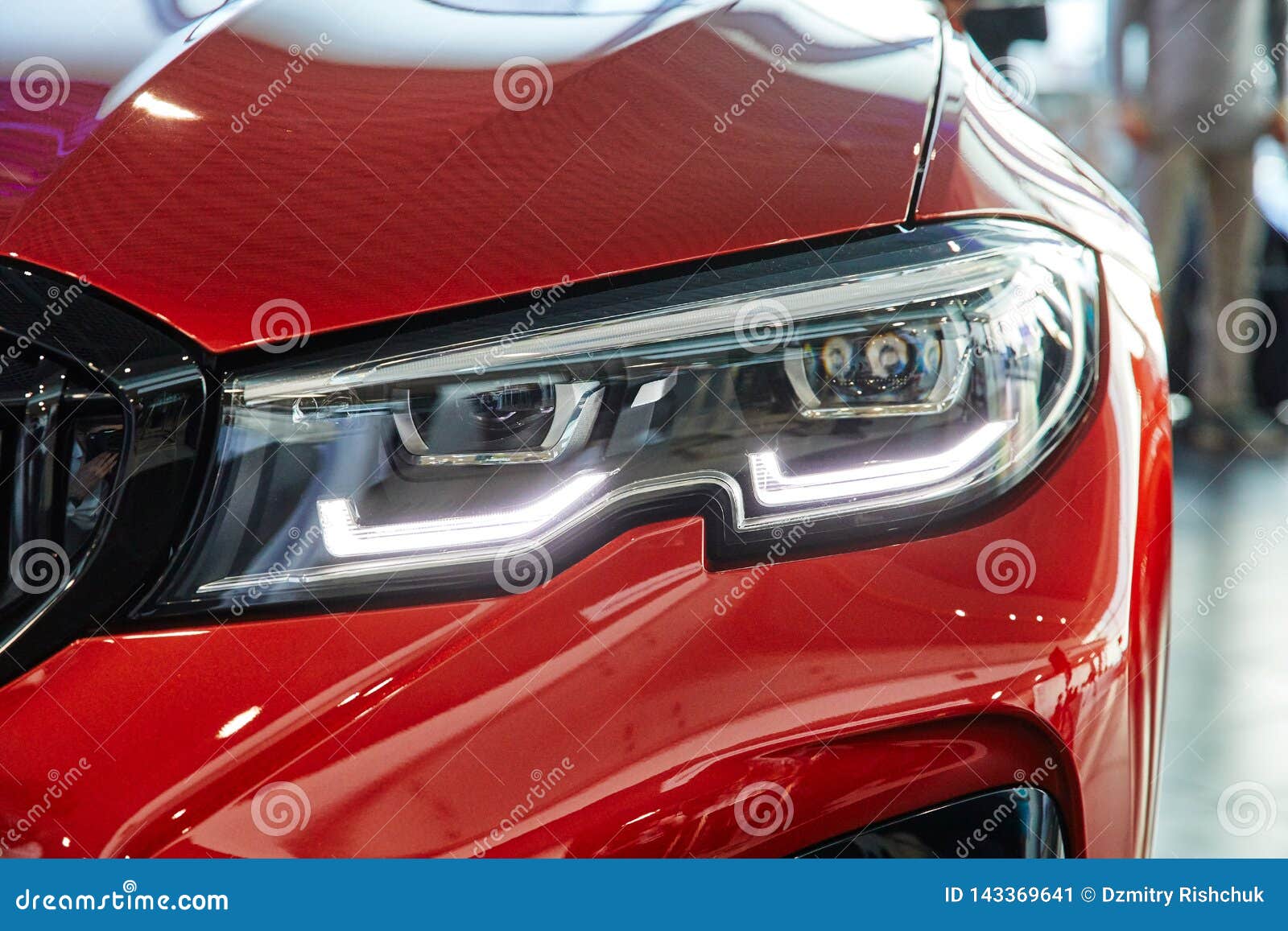 Illustration with Laser Spotlight Car on Light Background Stock Image