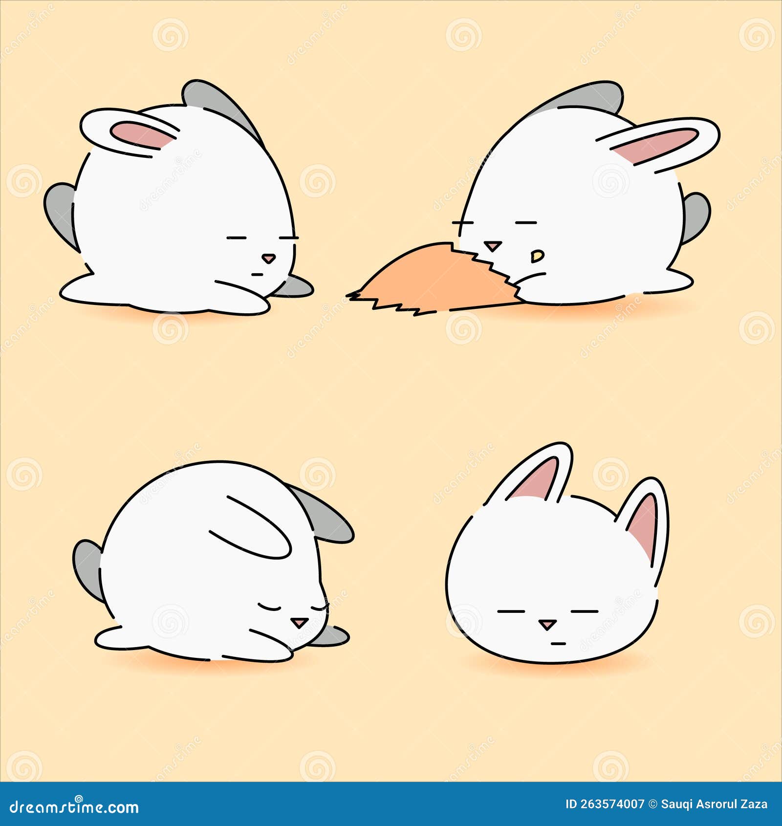 Illustration of Lazy Bunny Expression, Rabbit Lazy Lay on Ground