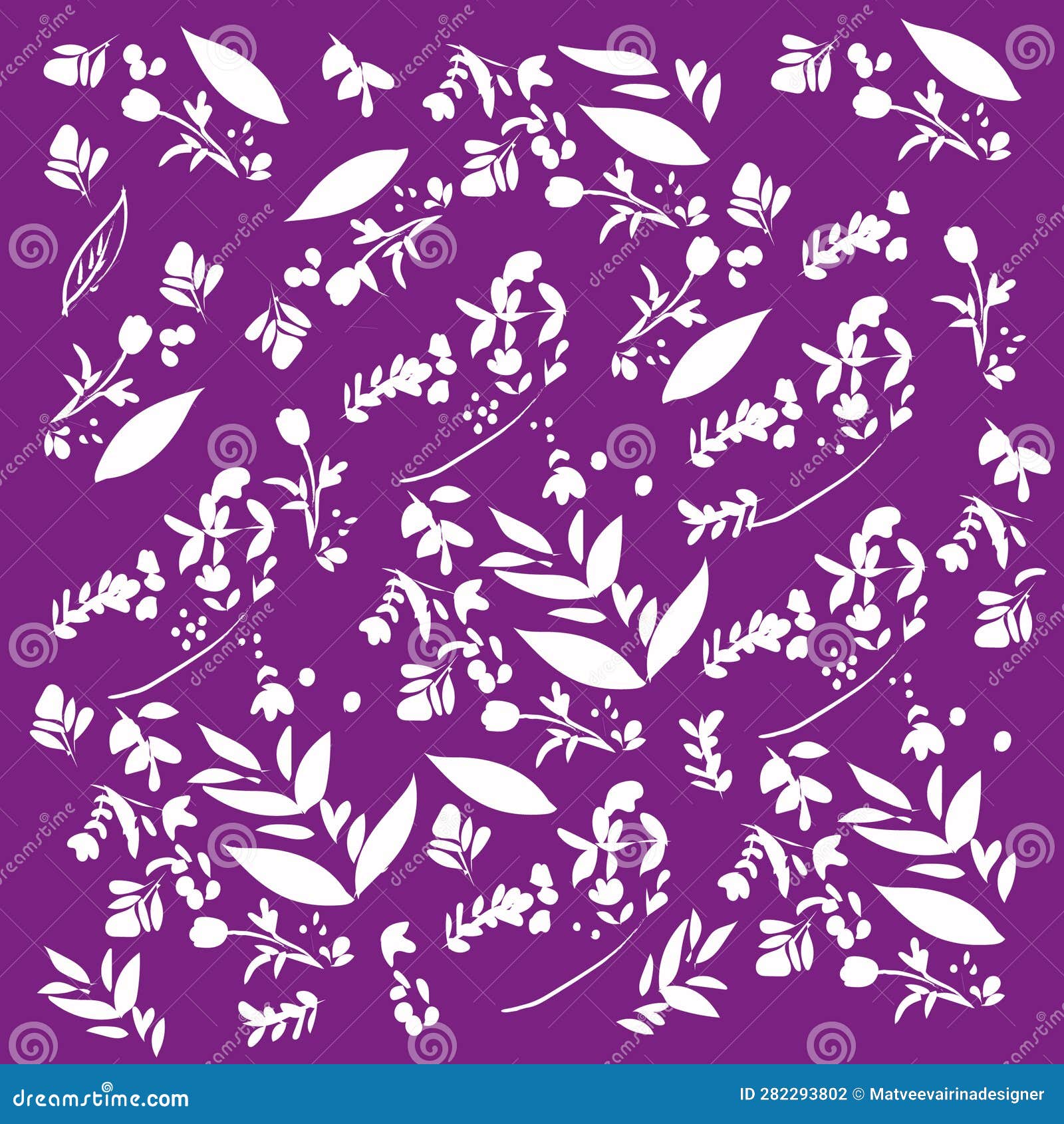 Illustration of Leaves and Petals in White, a Pattern for Your Designs