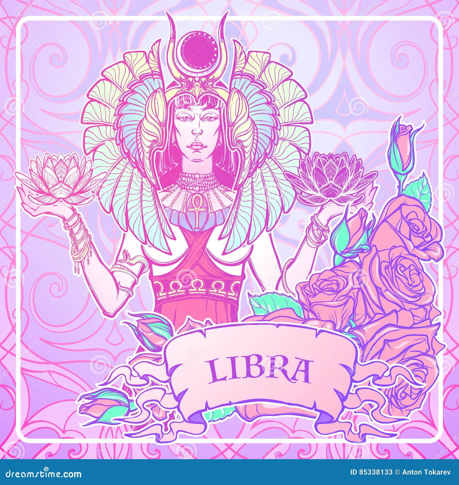 Illustration of Libra Zodiac Sign As a Beautiful Egyptian Goddess ...