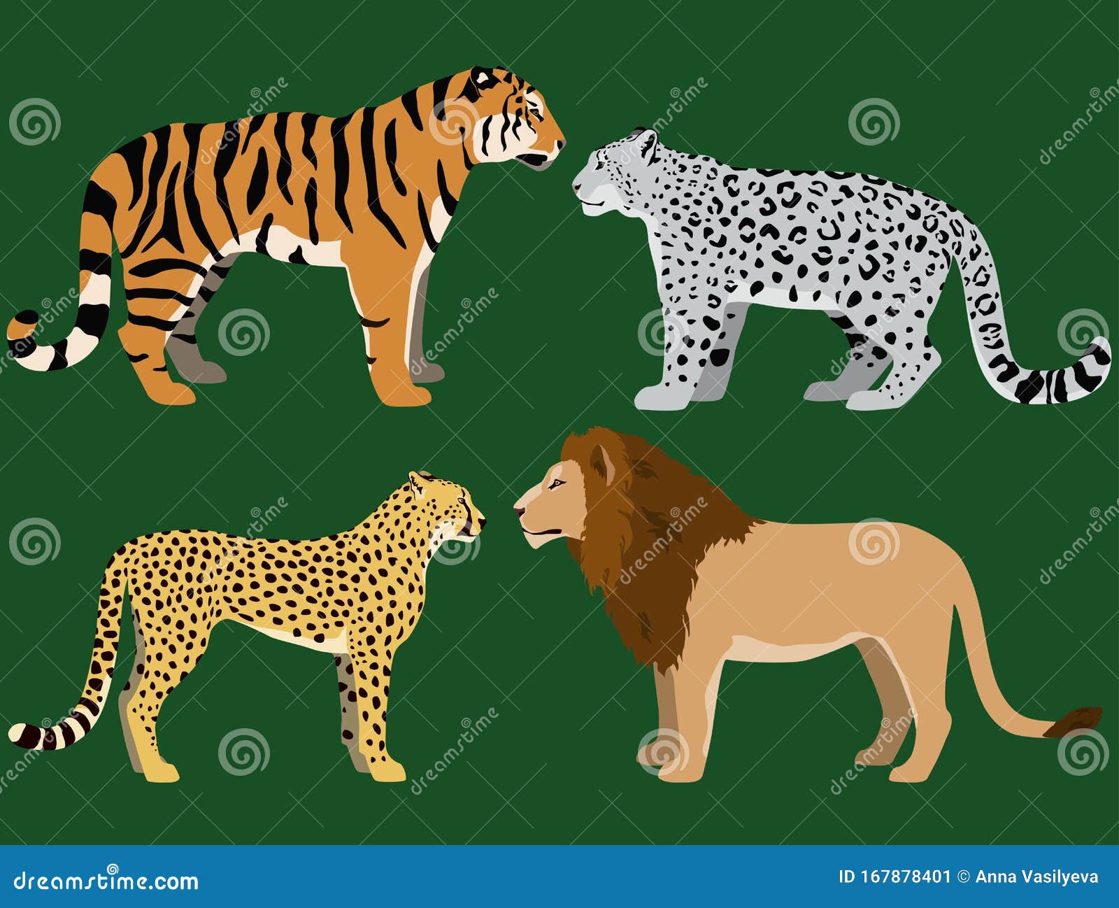 Illustration of Lion, Tiger, Cheetah and Snow Leopard Stock Vector -  Illustration of mammal, fauna: 167878401