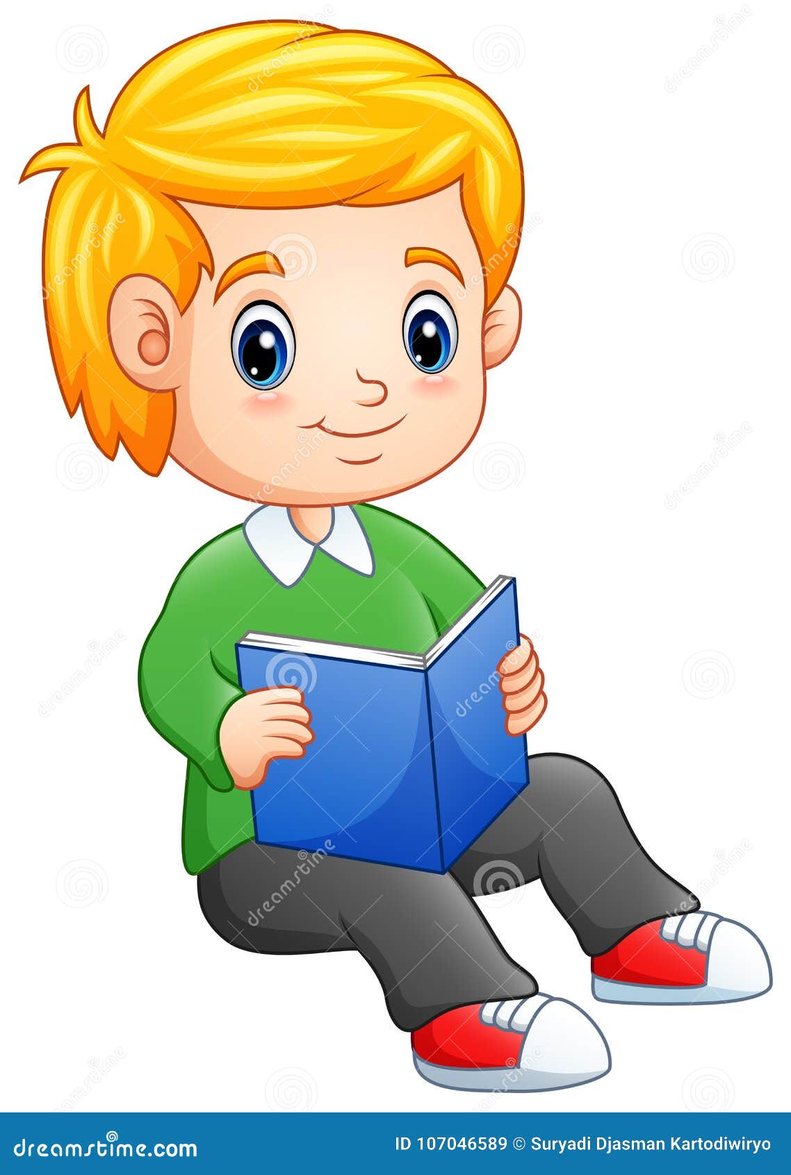 Little boy reading a book stock vector. Illustration of blonde - 107046589