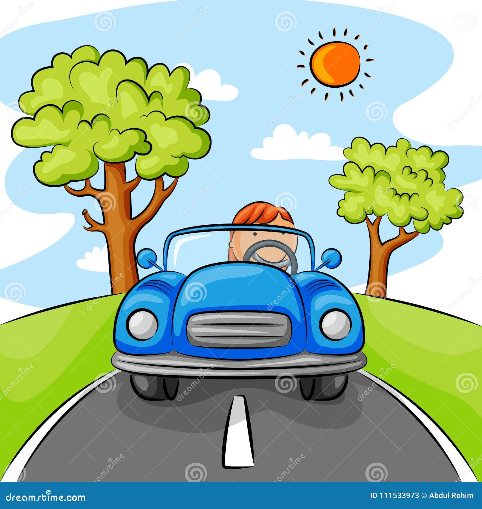 Little Girl Driving Blue Car on the Street Stock Vector - Illustration of  riding, auto: 111533973