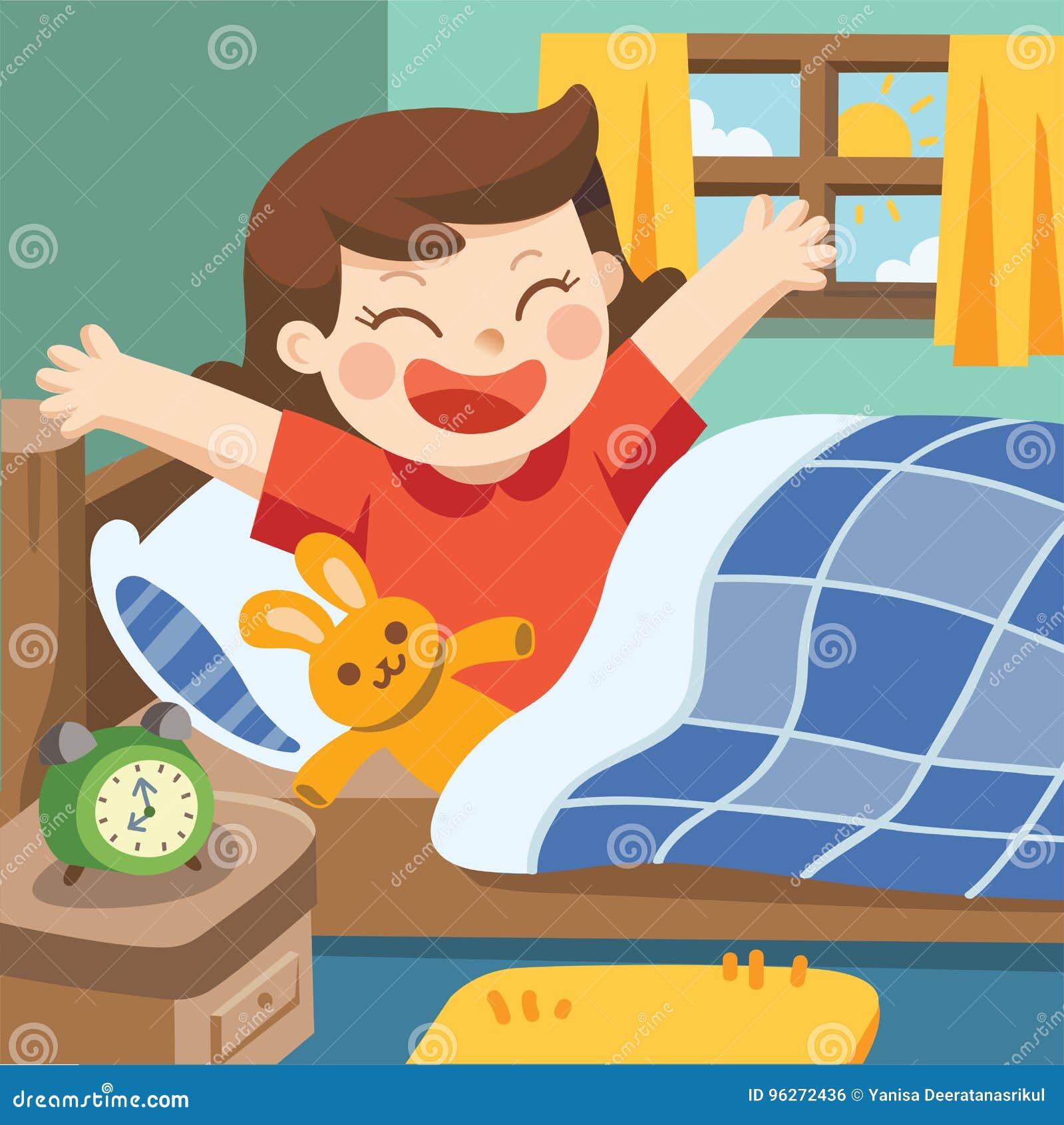 Illustration of a Little Girl Wake Up in the Morning. Stock Vector -  Illustration of holding, happy: 96272436