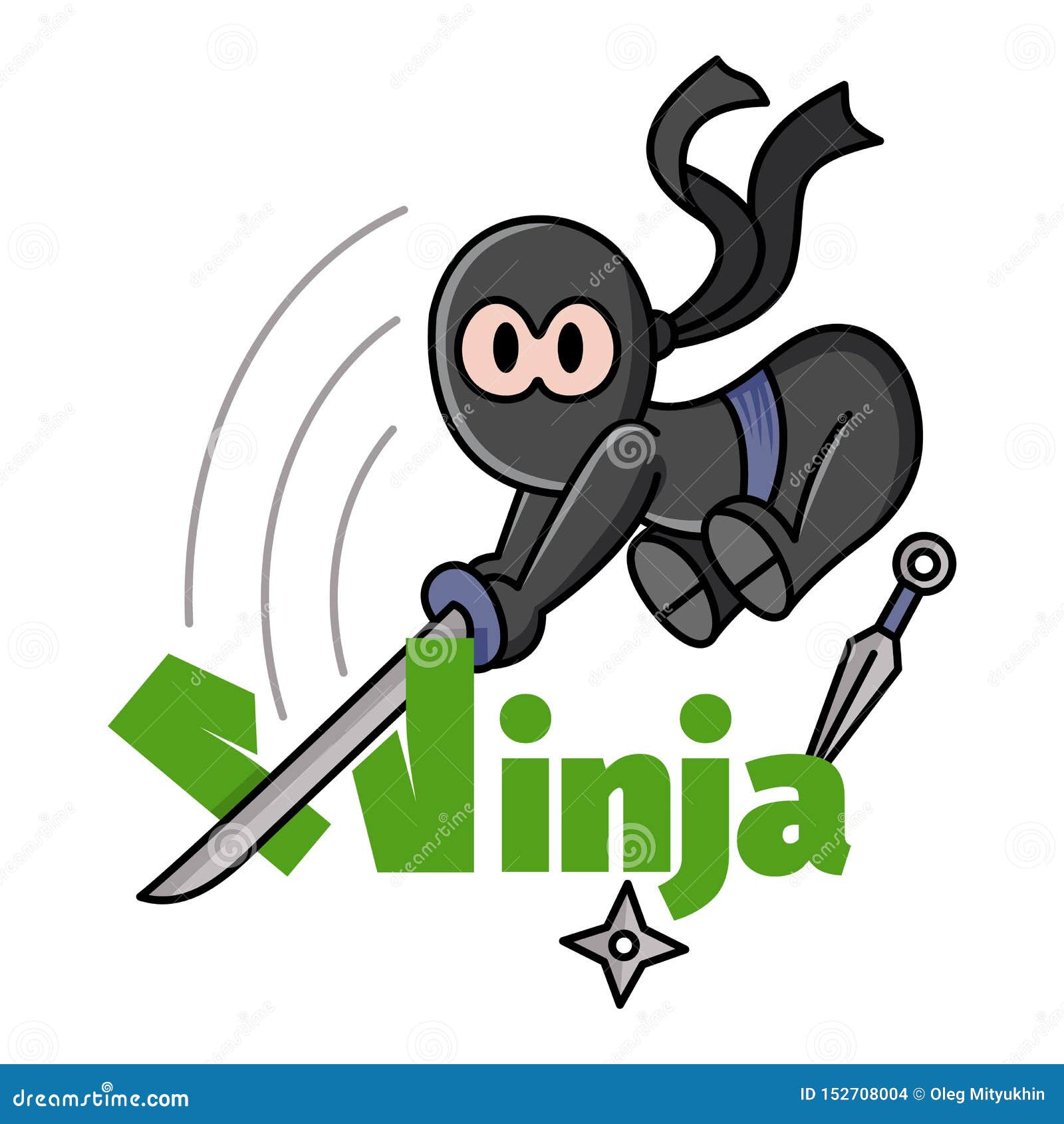 Illustration of a Little Jumping Funny Chibi Ninja. Ninja Samurai Warrior  Fighter Character Cartoon. Design for Print, T-shirt. Stock Vector -  Illustration of graphic, kick: 152708004