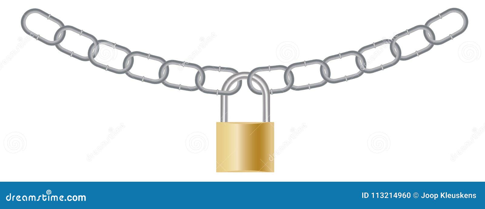 Illustration of a Locked Padlock with Silver Chains Isolated on White