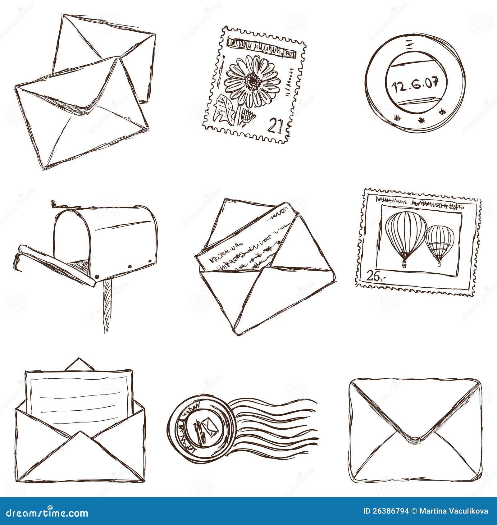  of mailing icons - sketch style