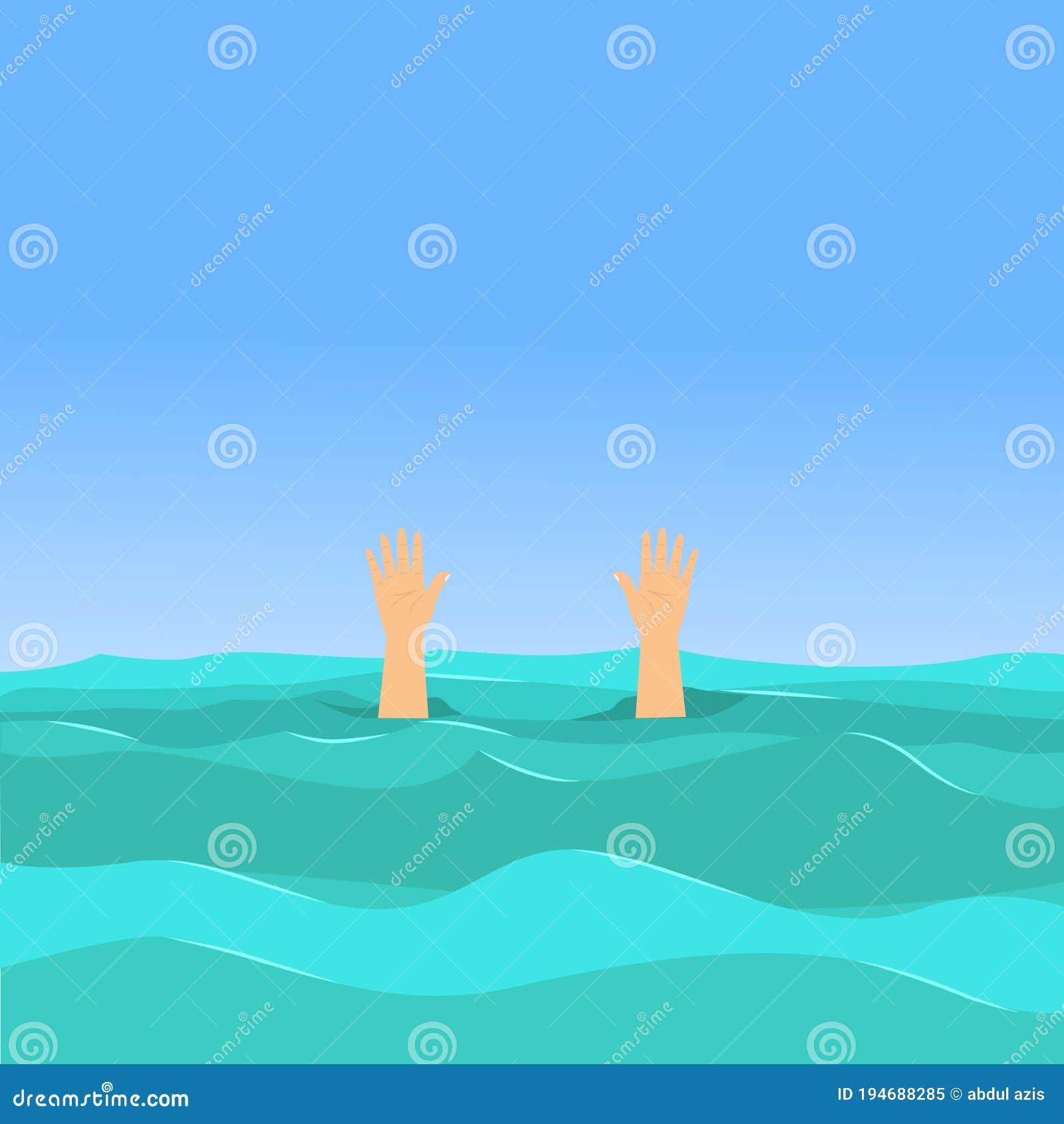 Illustration of a Man Drowning at Sea, Flat Design Vector Stock Vector ...