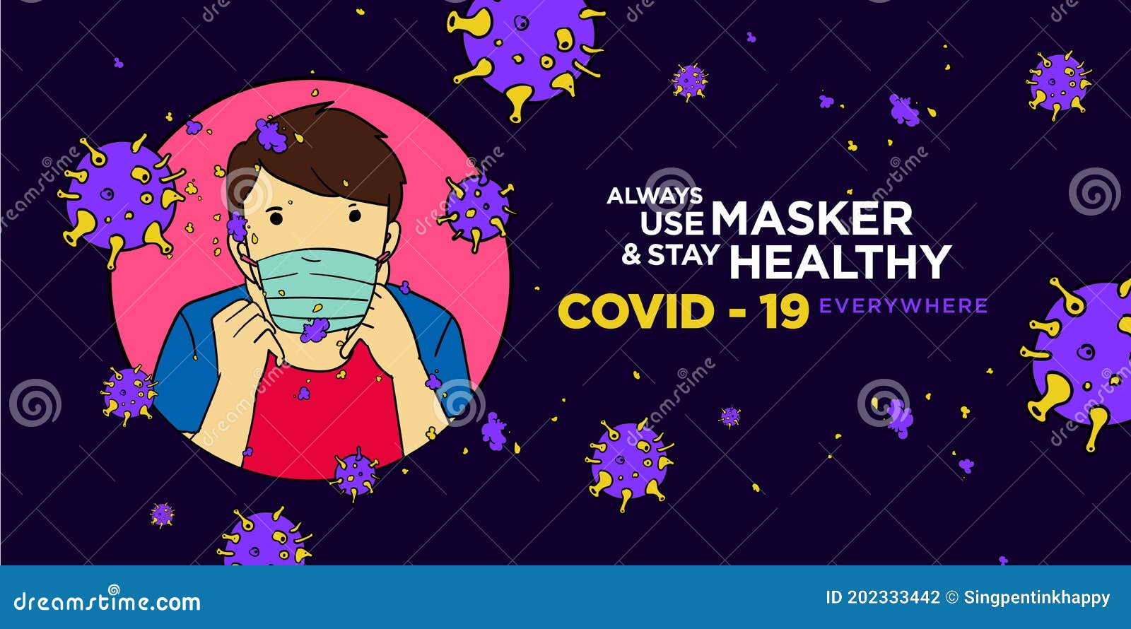 Illustration of a Man Using Masker for Attack Coronavirus Covid-19