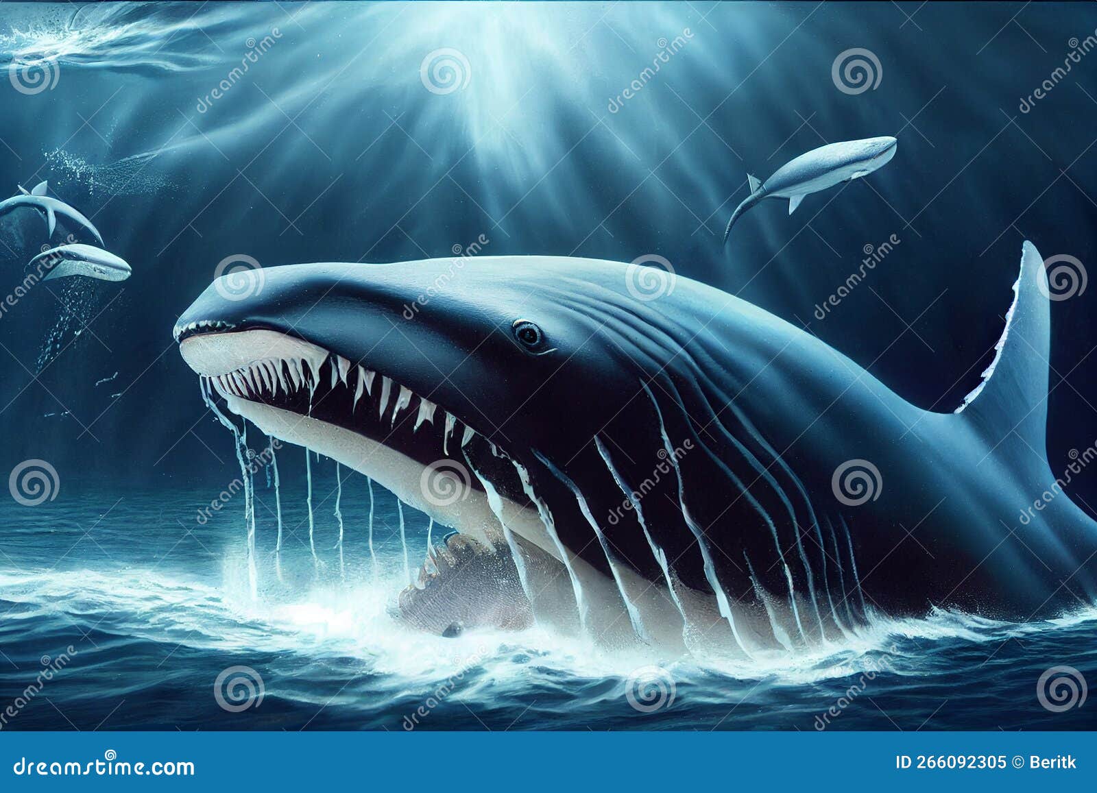 Illustration Of A Megalodon Shark, Prehistoric Sea Creature, Predator